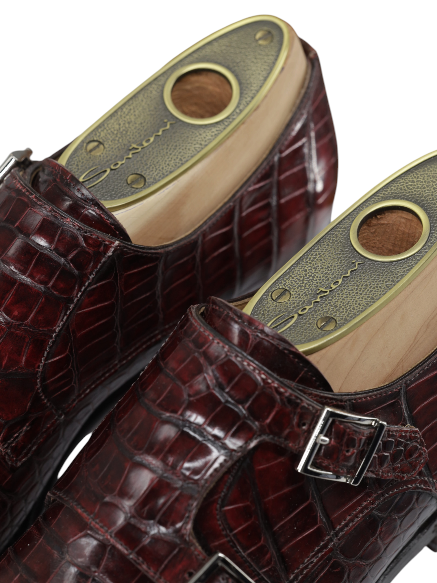 Santoni Burgundy Mississippi-Alligator Double Monk + Belt