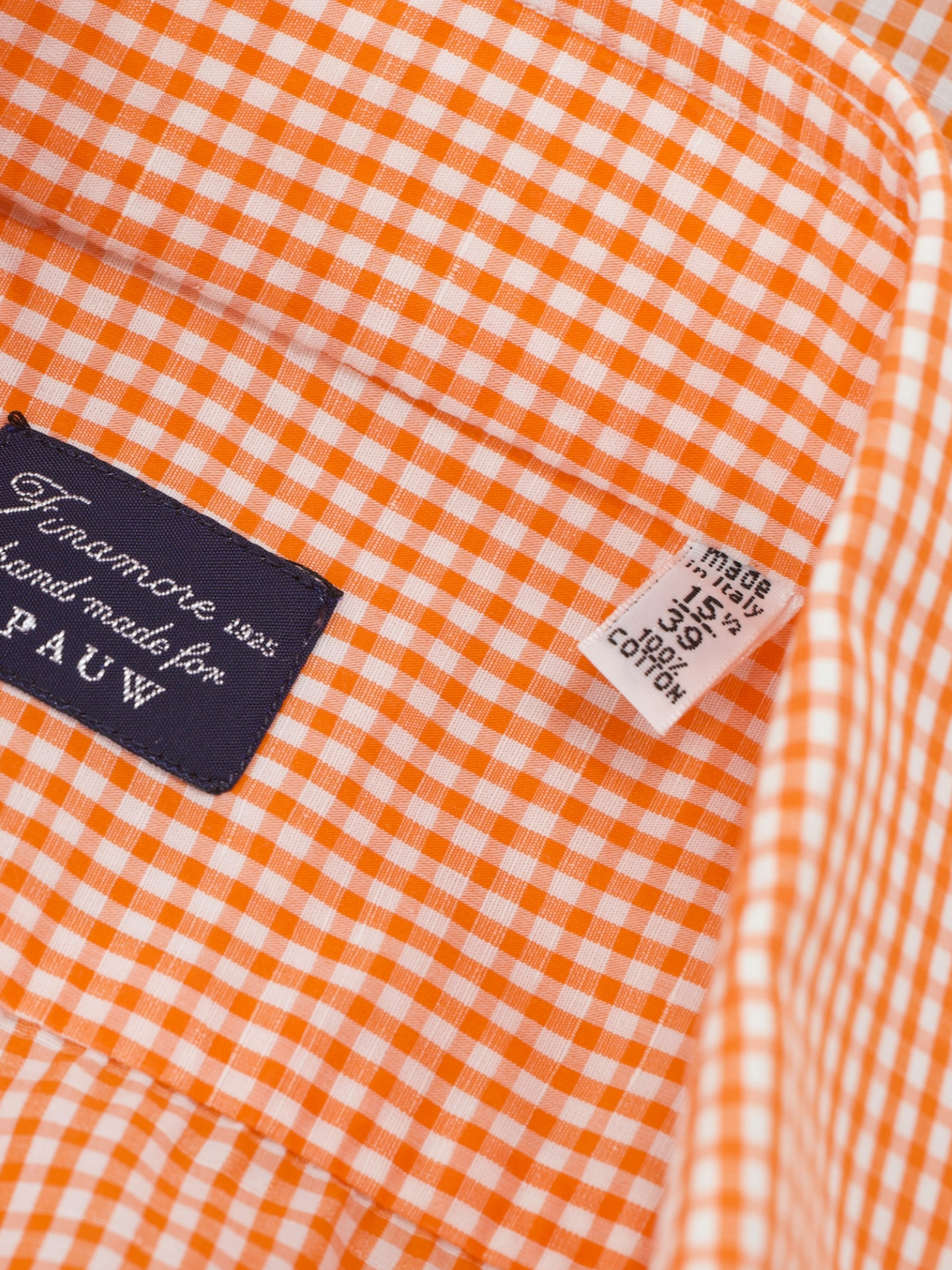 Finamore Orange & White Cotton Gingham Check Shirt