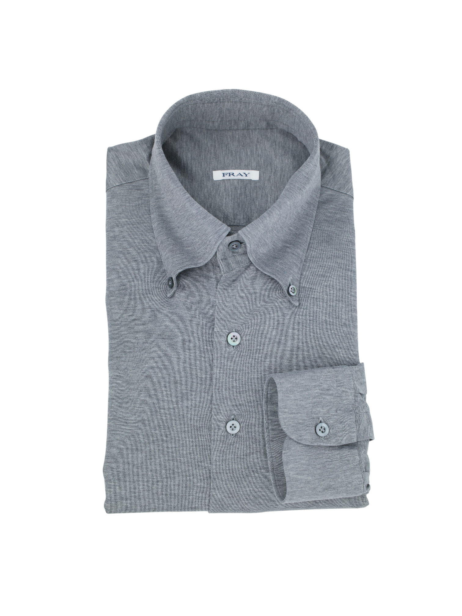 Fray Grey Cotton Jersey Knitted Button-Down Shirt