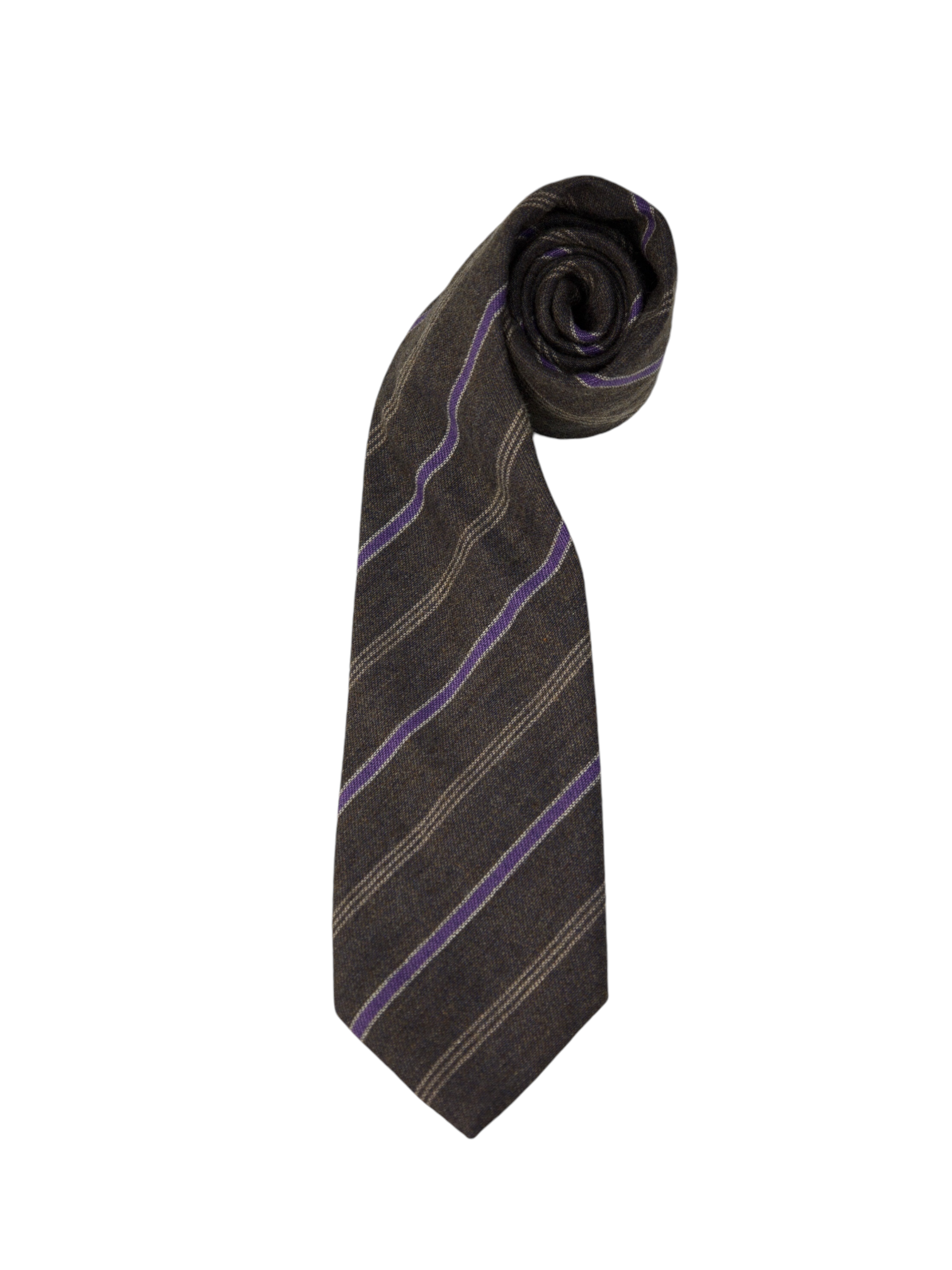 E. Marinella Grey Cashmere Club Stripe Tie