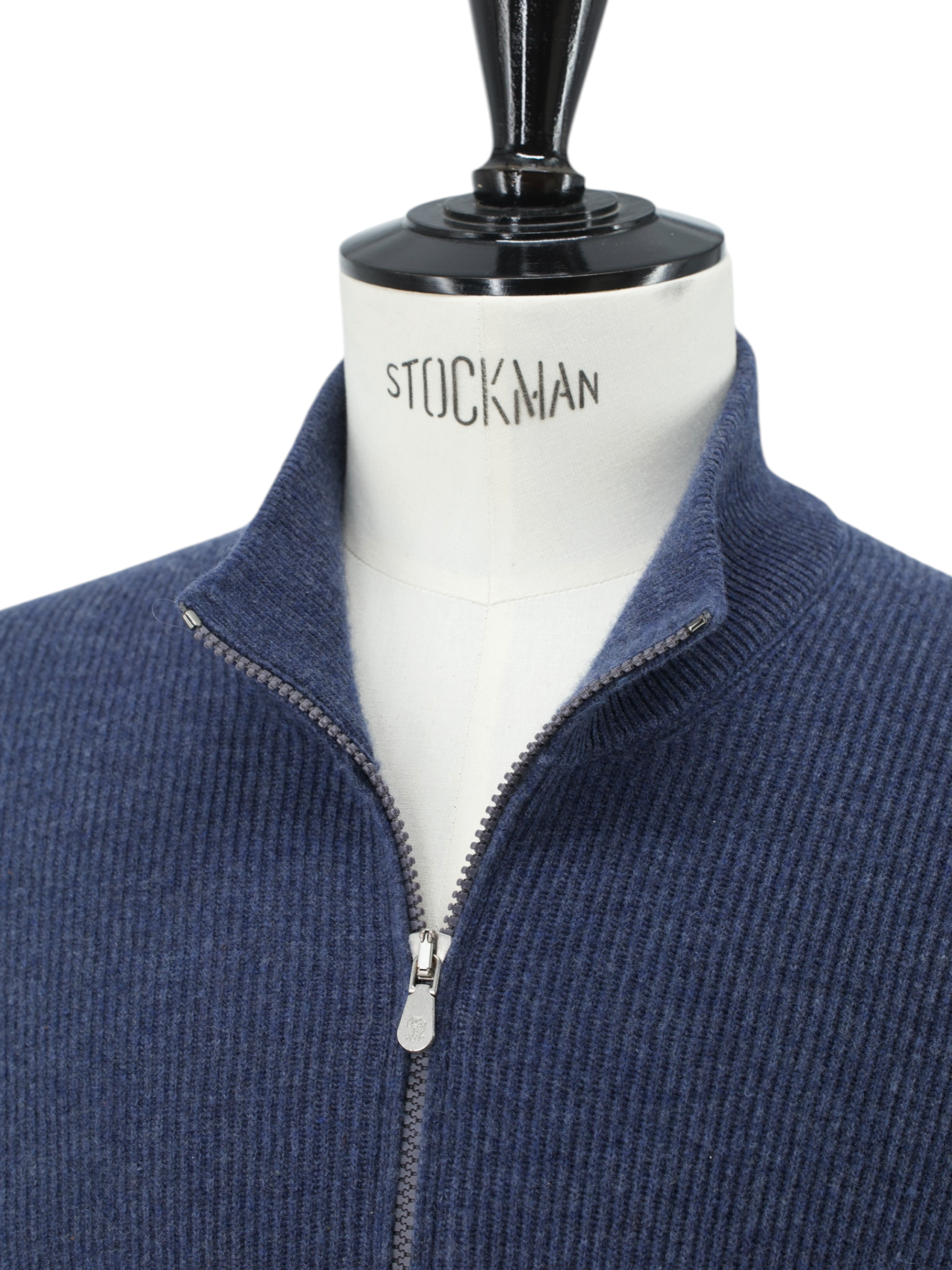 Brunello Cucinelli Steel Blue Wool, Cashmere & Silk Zip-Up Sweater