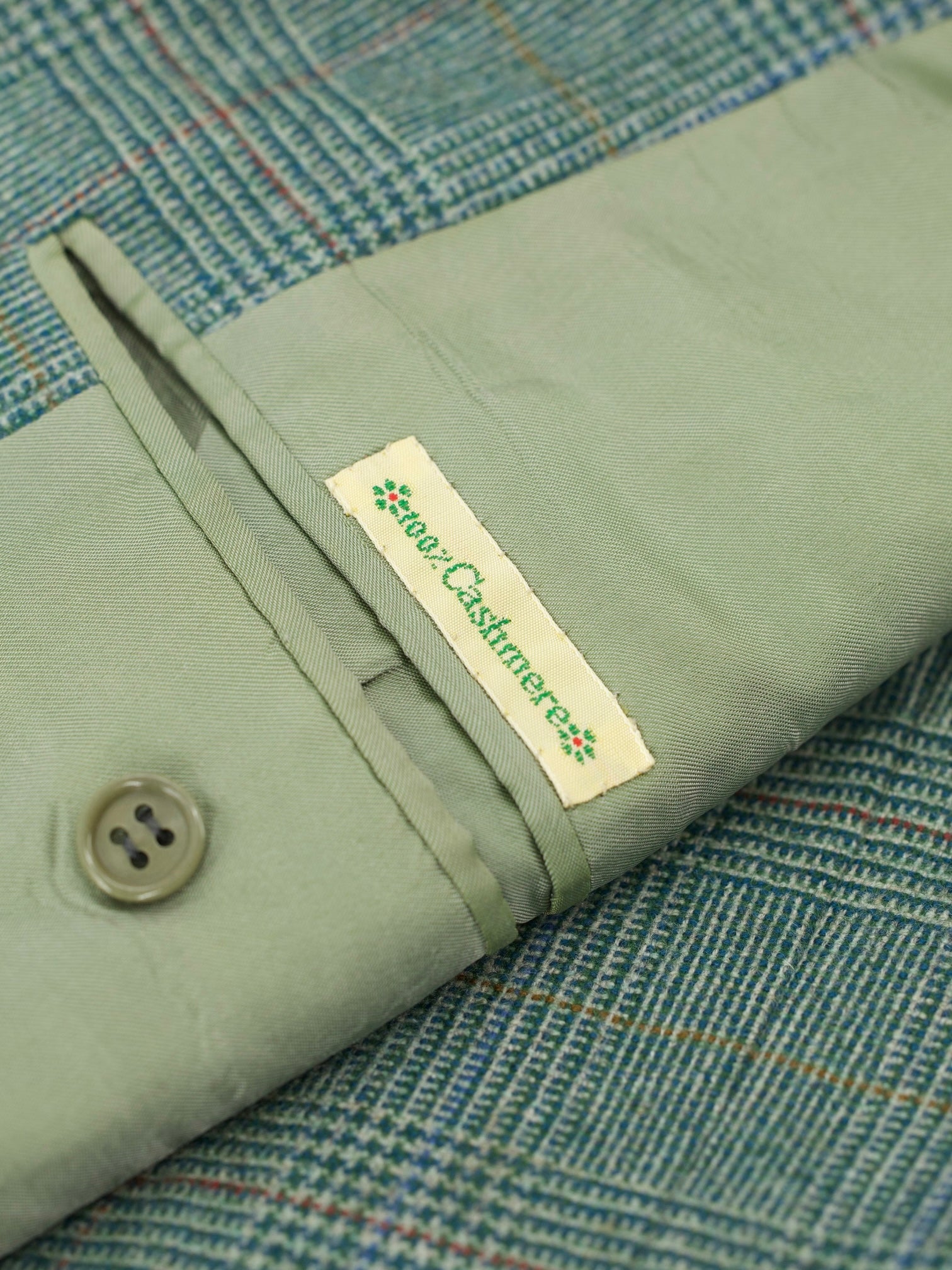 Kiton Vintage Green Pure Cashmere Prince of Wales Jacket