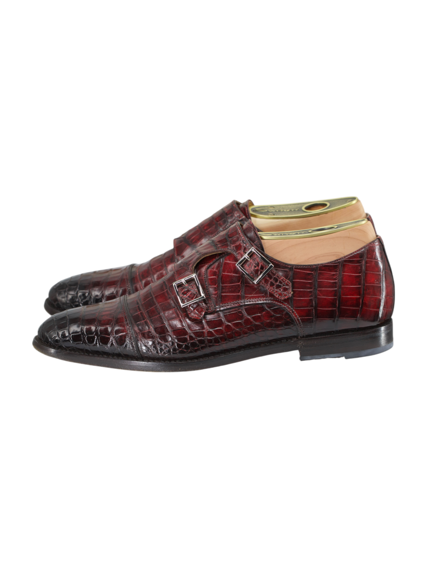Santoni Burgundy Mississippi-Alligator Double Monk + Belt