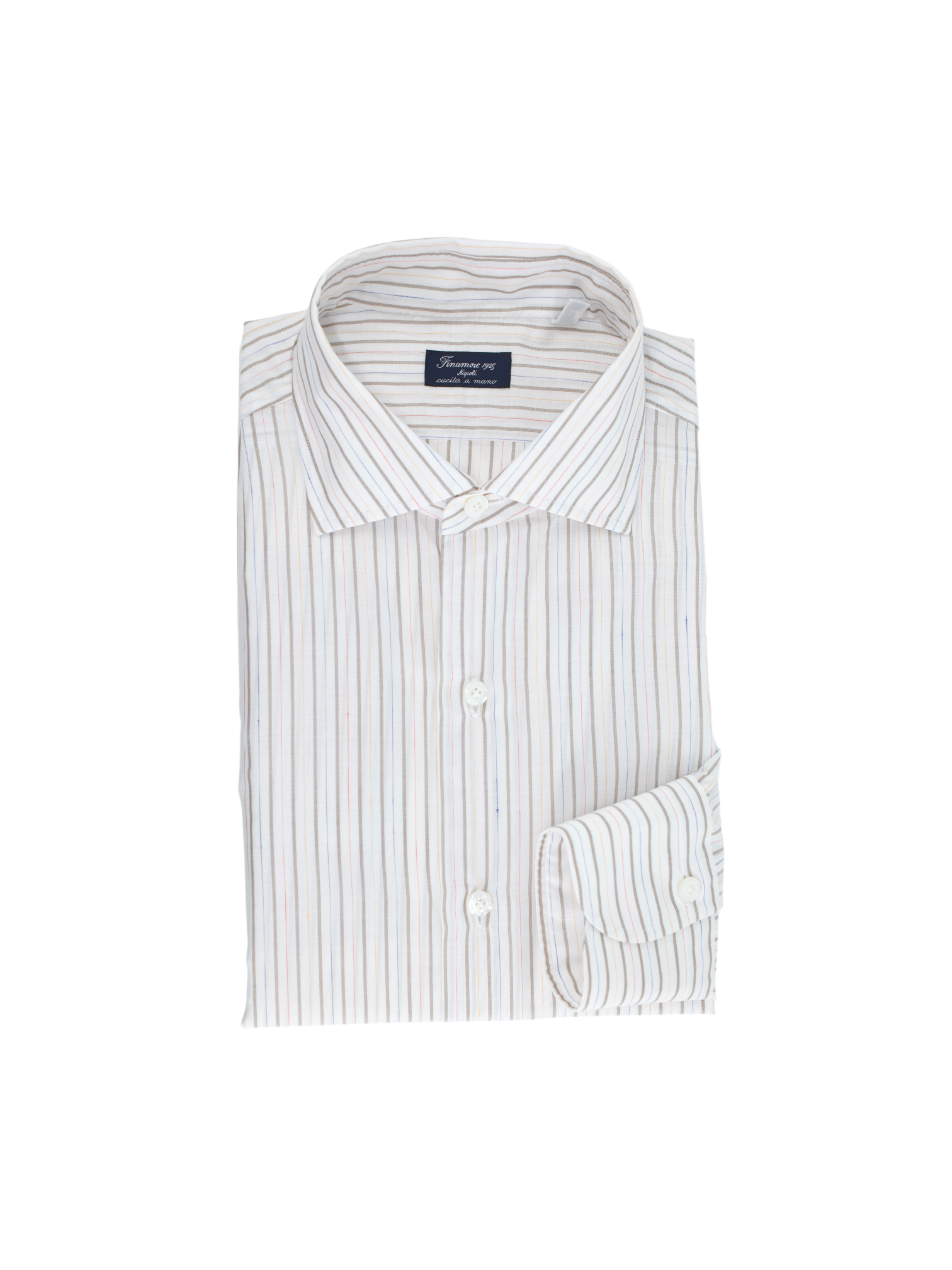 Finamore White & Multicolor Cotton & Linen "Carlo Riva" Summer Shirt