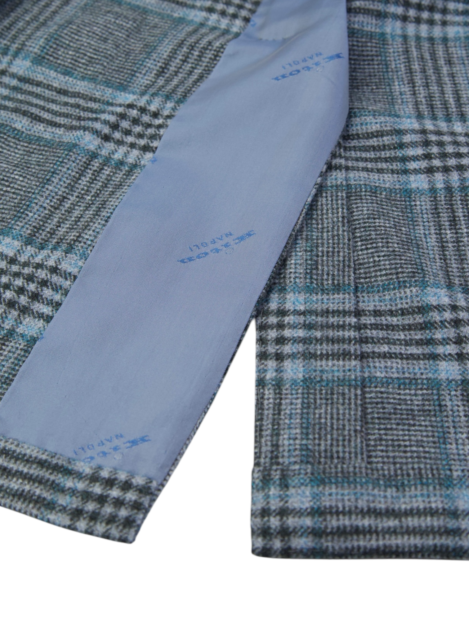 Kiton Grey & Turquoise Cashmere, Vicuna & Silk Glenplaid Jacket