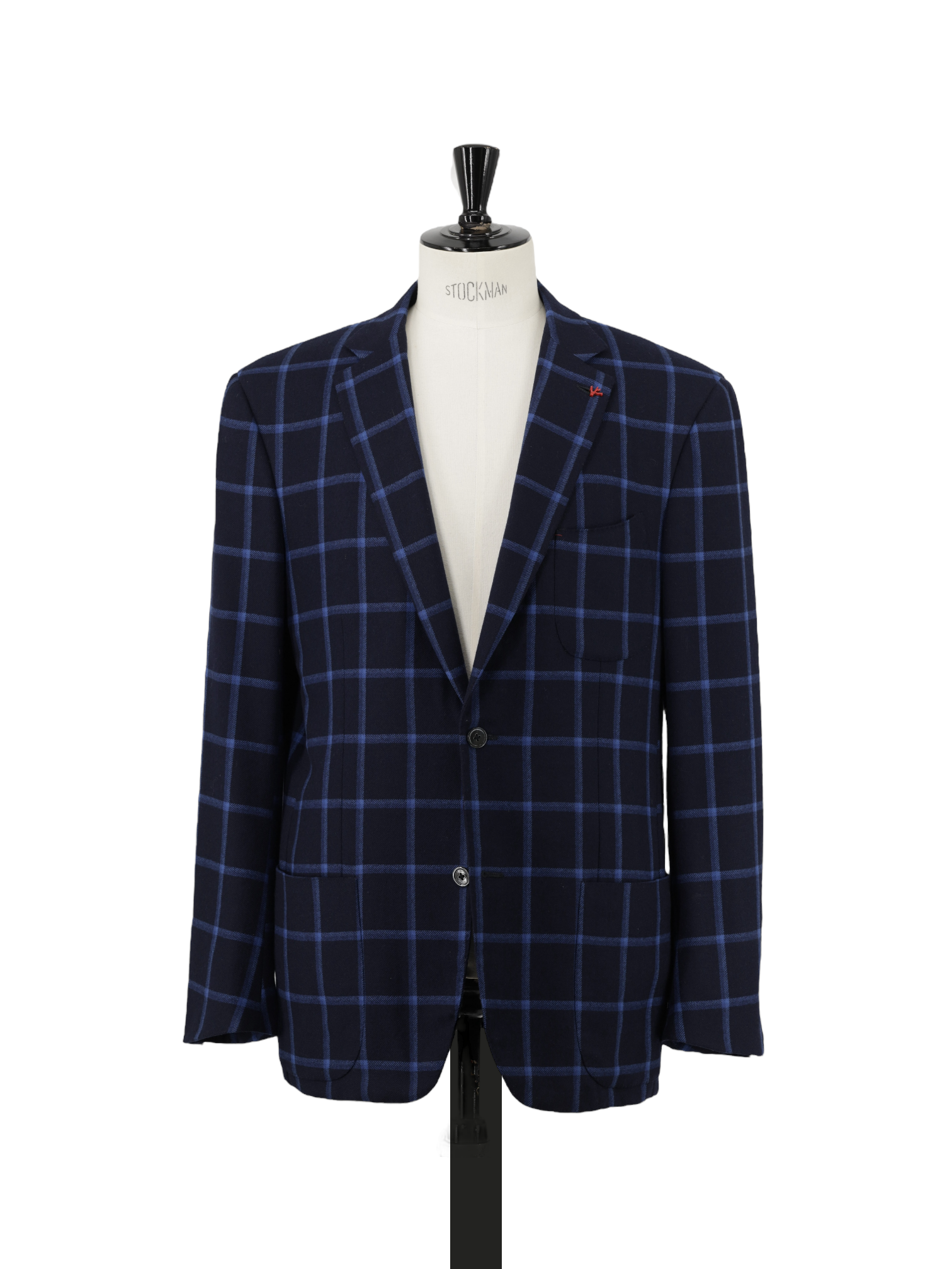 Isaia Navy & Azure Blue Wool Windowpane Jacket