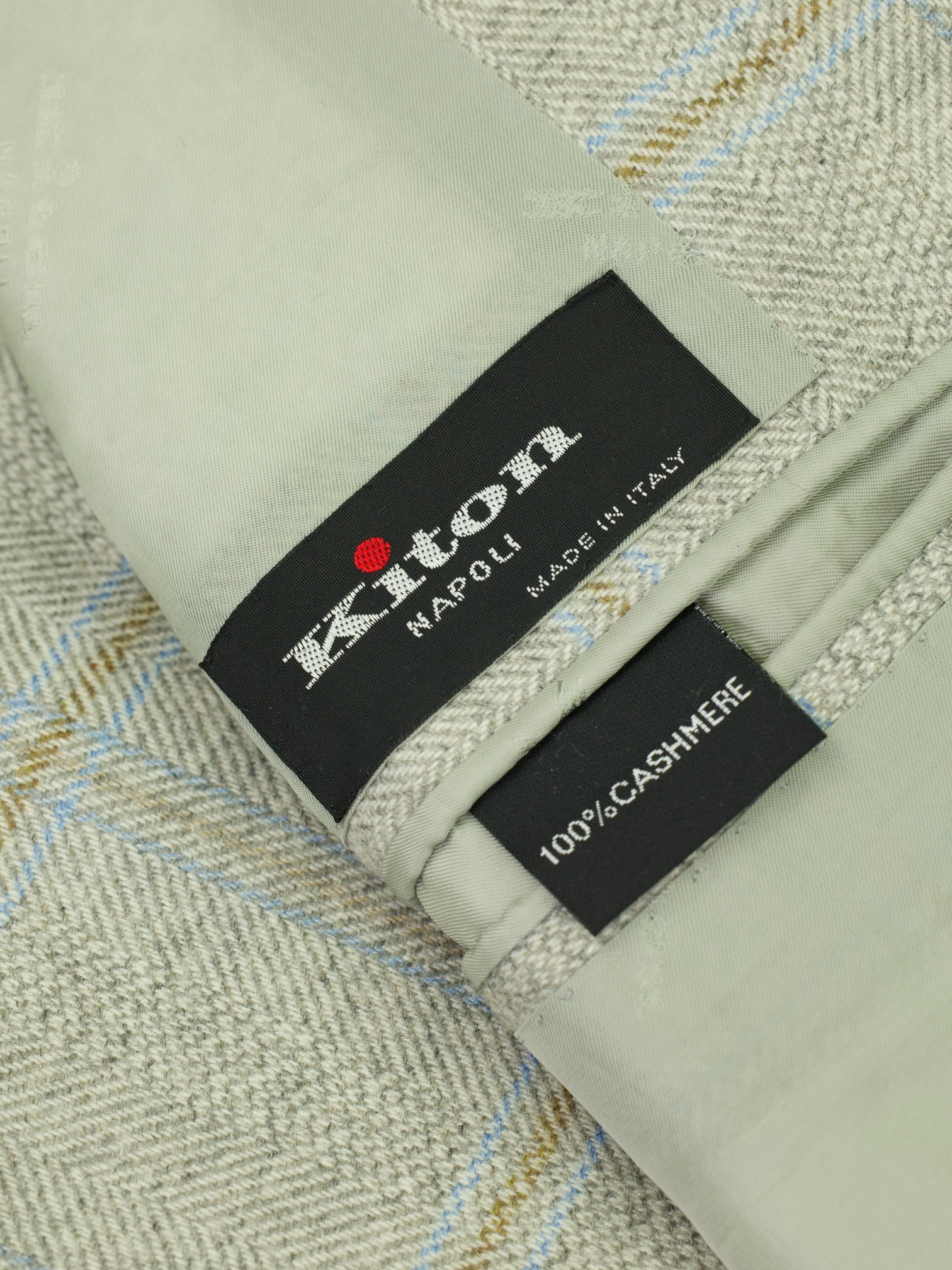 Kiton Light Grey, Brown & Blue Pure Cashmere Windowpane Jacket