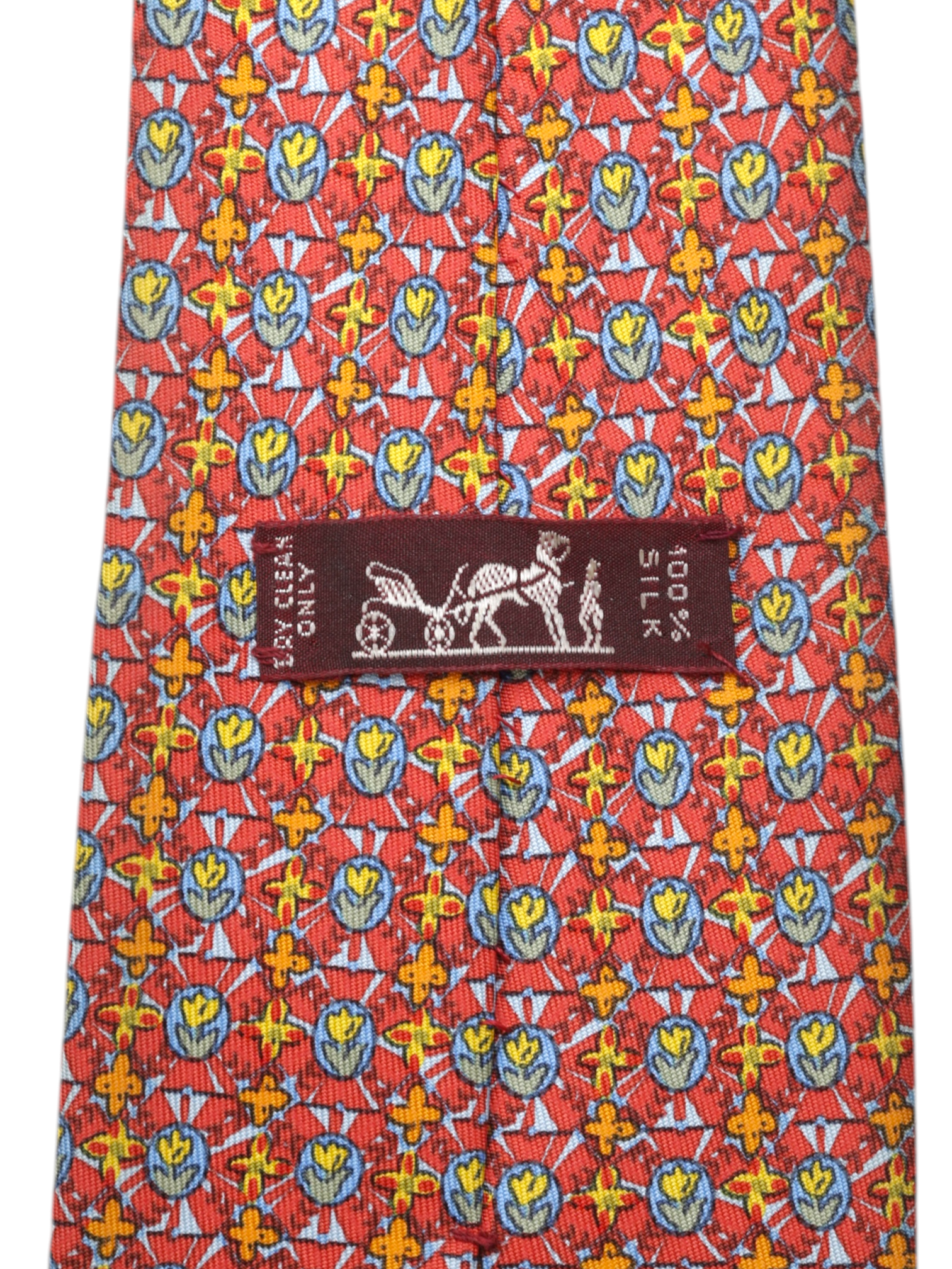 Hermès Red & Multicolor Silk Tulips-Pattern Tie