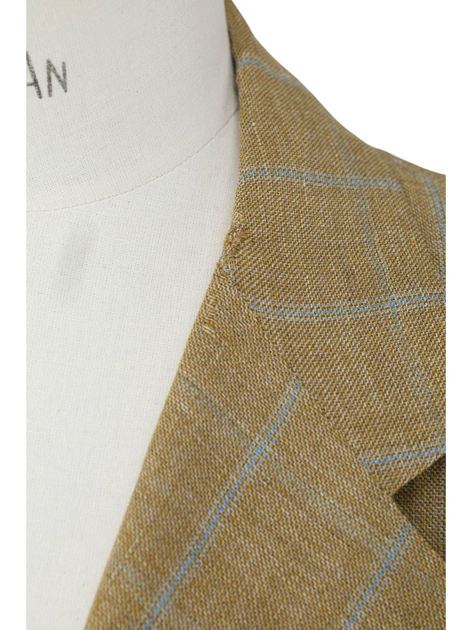Kiton Caramel Brown & Light Blue Wool & Linen Windowpane Summer Jacket