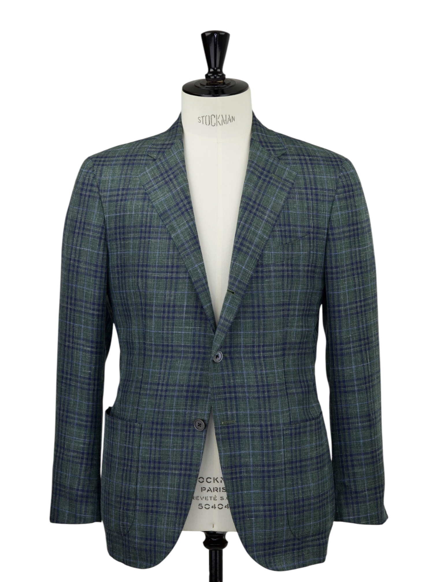 Corneliani Sartoria Green Wool, Silk & Linen Overcheck Jacket