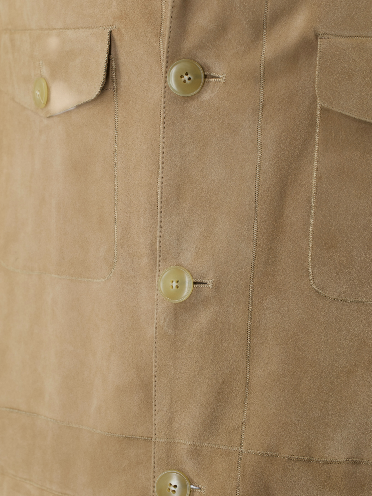 Canali Beige Lambskin-Suède Cuban-Collar Coat