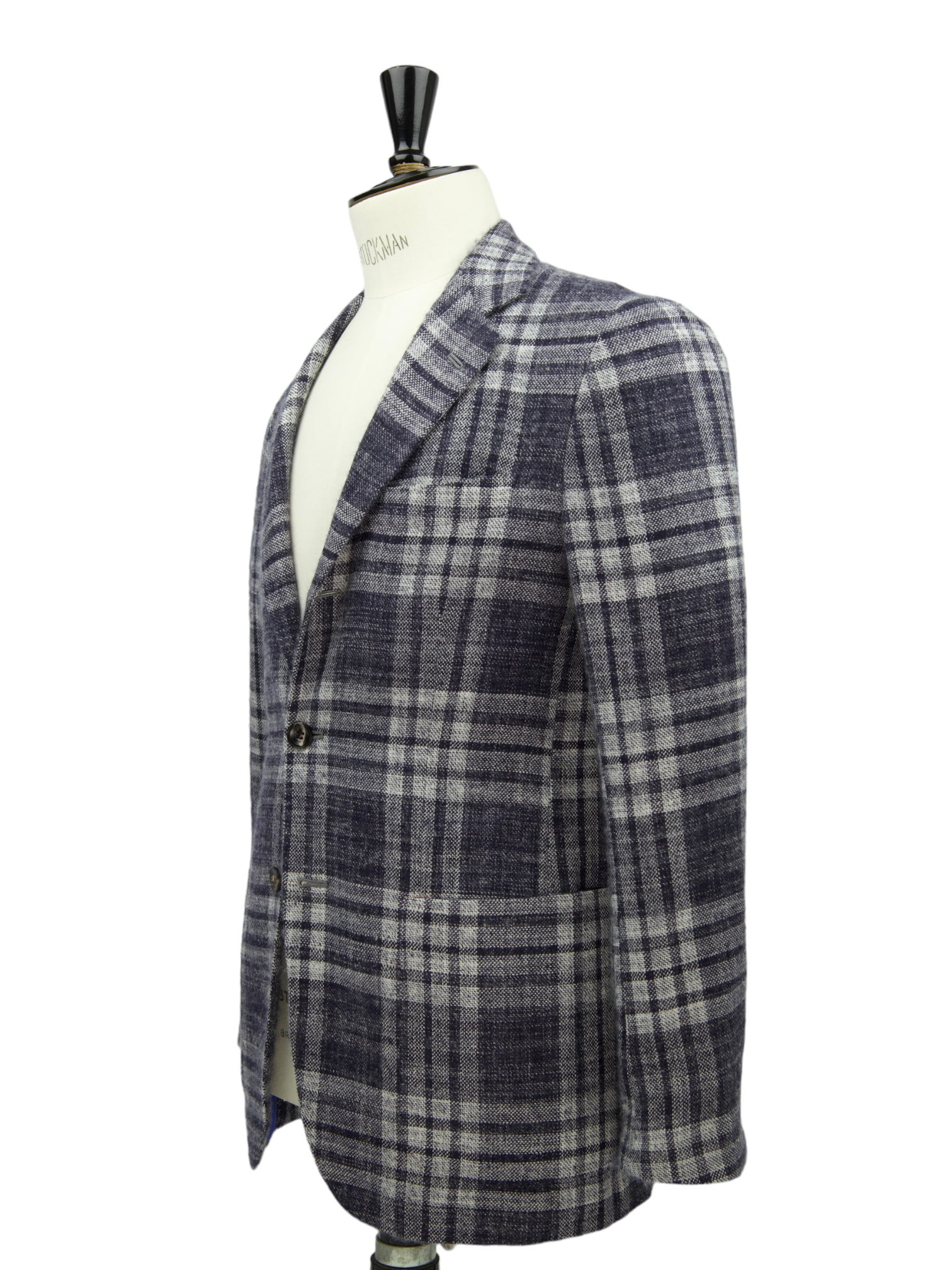 Kiton Indigo Blue Cashmere & Silk Tartan Check Jacket