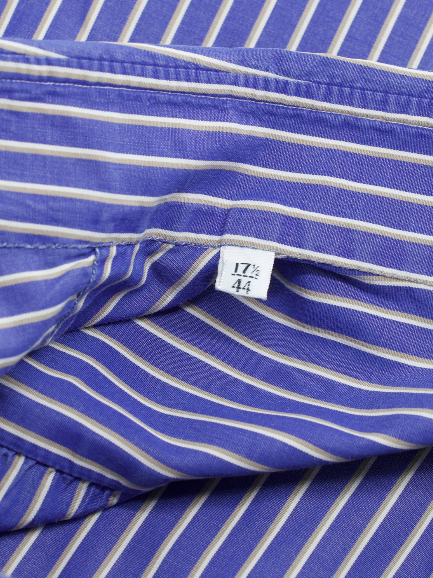 Kiton Blue & Taupe Fine-Cotton Multi-Stripe Napolitan Shirt