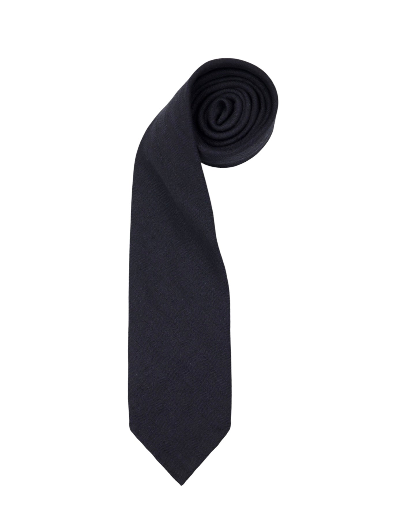 Drake's Black Linen Herringbone Hand-Rolled Tie