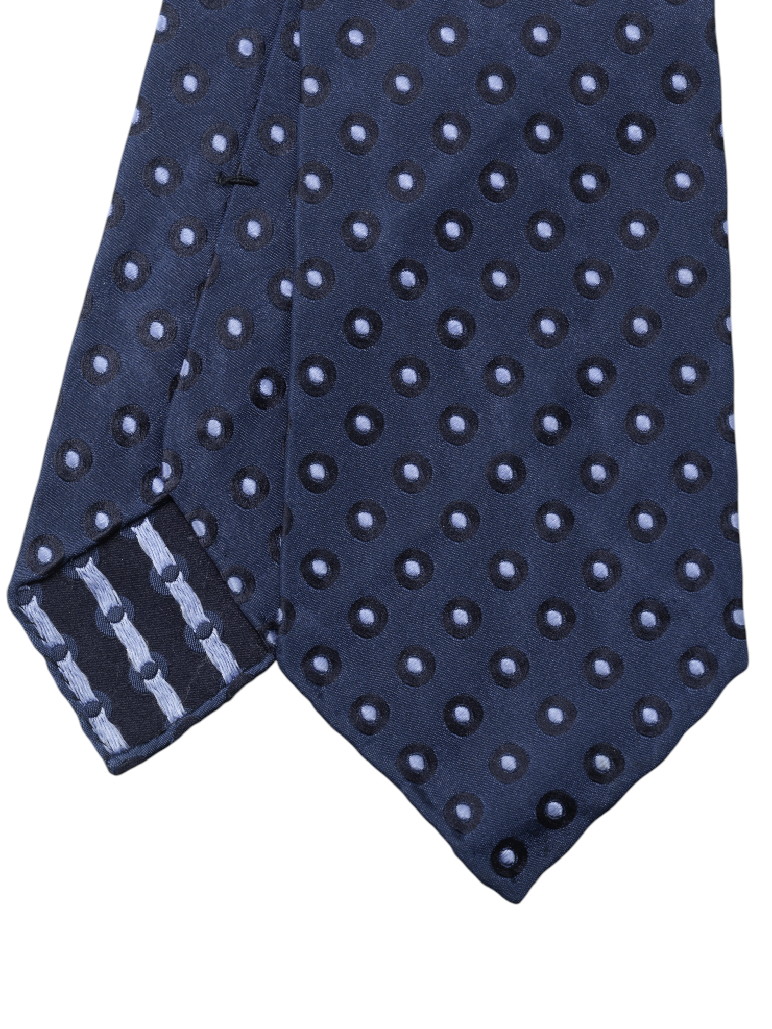 Kiton 5-Fold Dark Blue Silk Dotted Untipped & Handrolled Tie