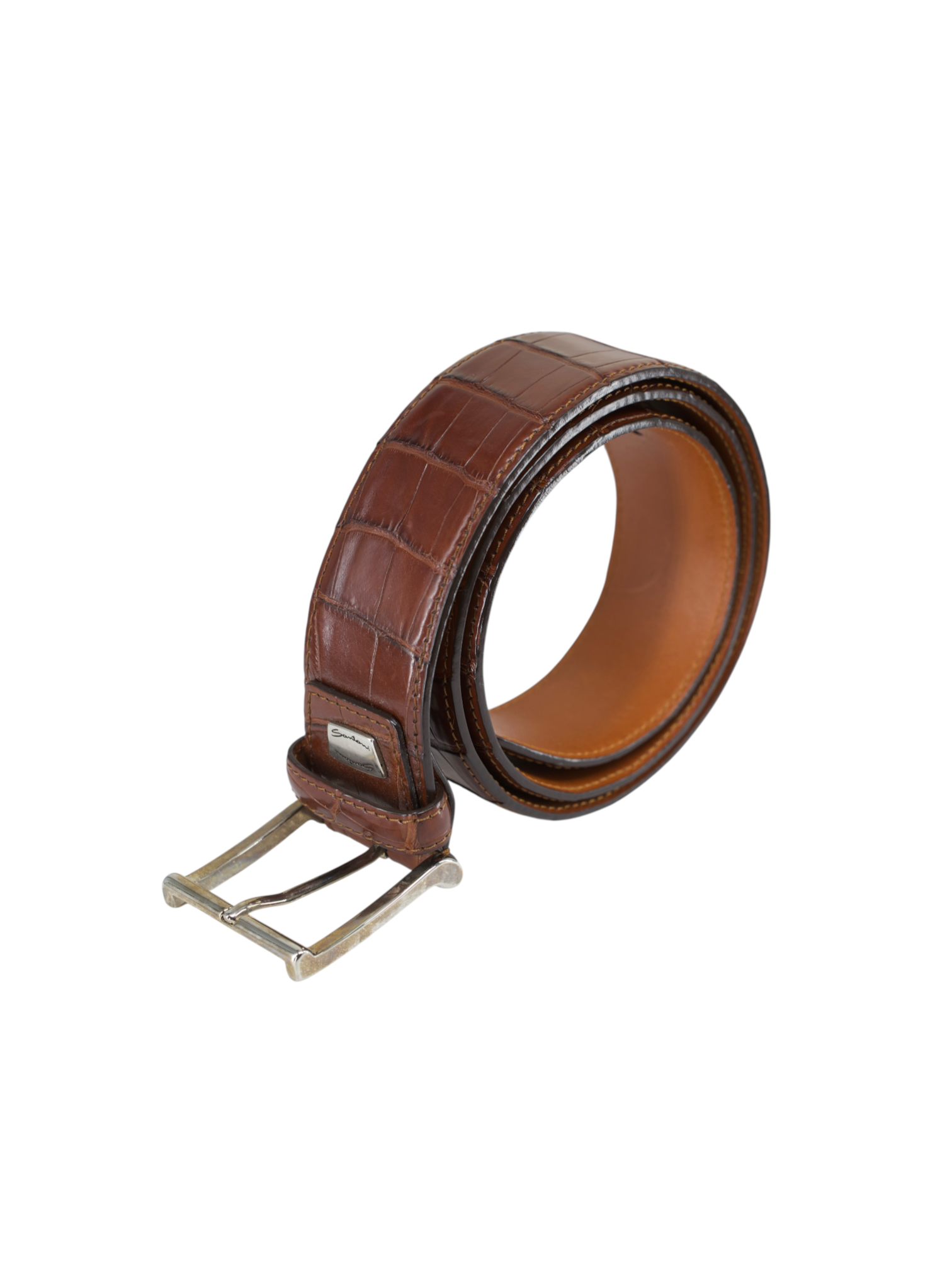 Santoni Castagne Brown Mississippi-Alligator Double Monk + Belt