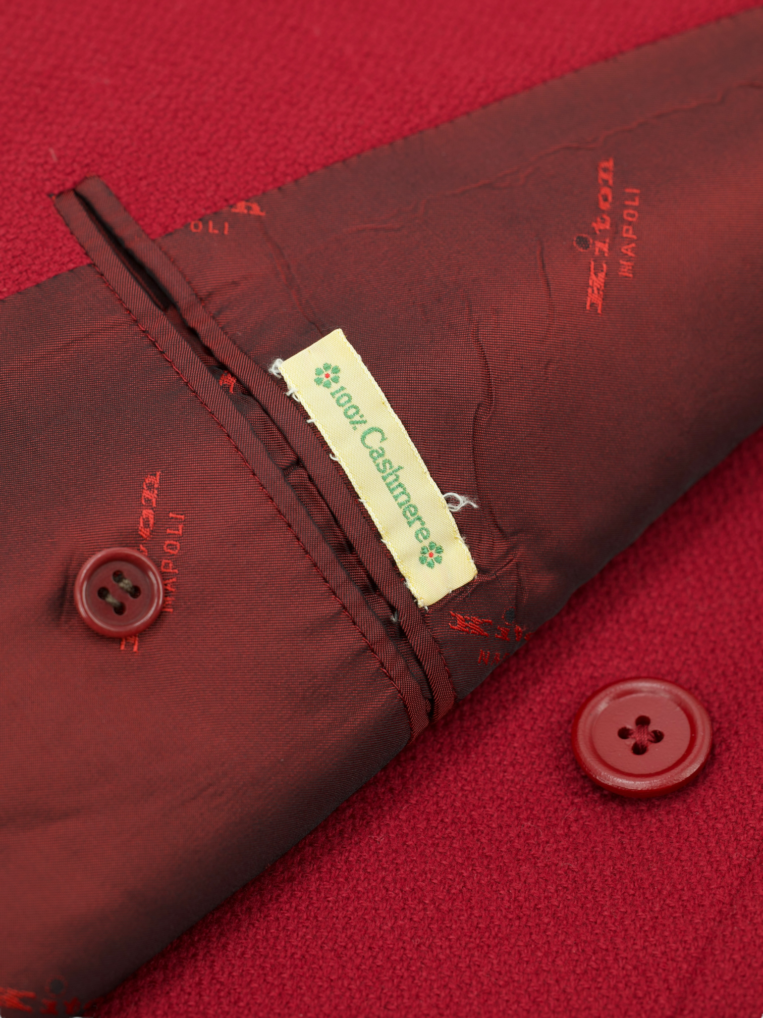 Kiton Cherry Red Pure-Cashmere Double Breasted Micro-Structure Jacket