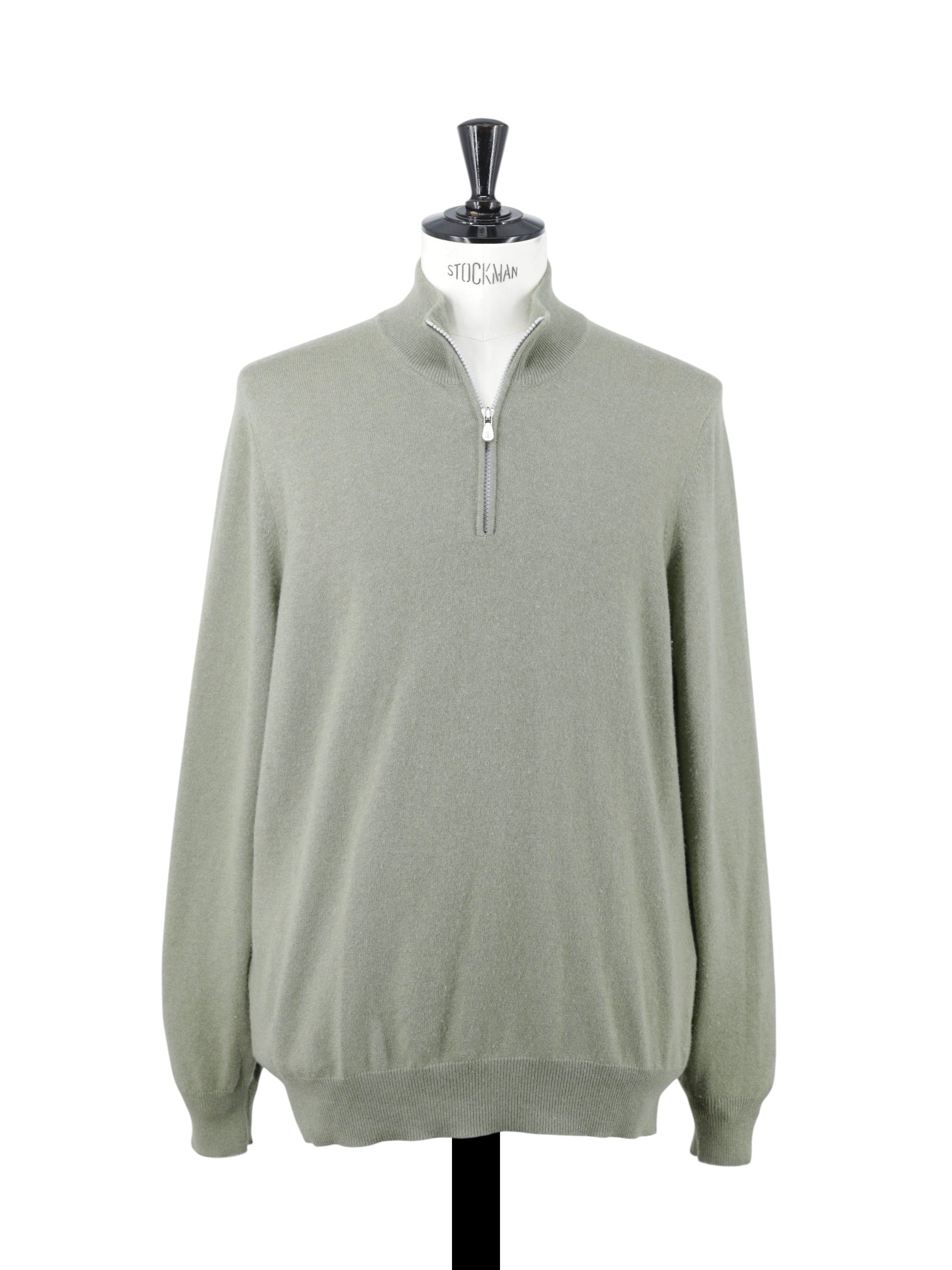 Brunello Cucinelli Sage Green Cashmere Half-Zip Sweater
