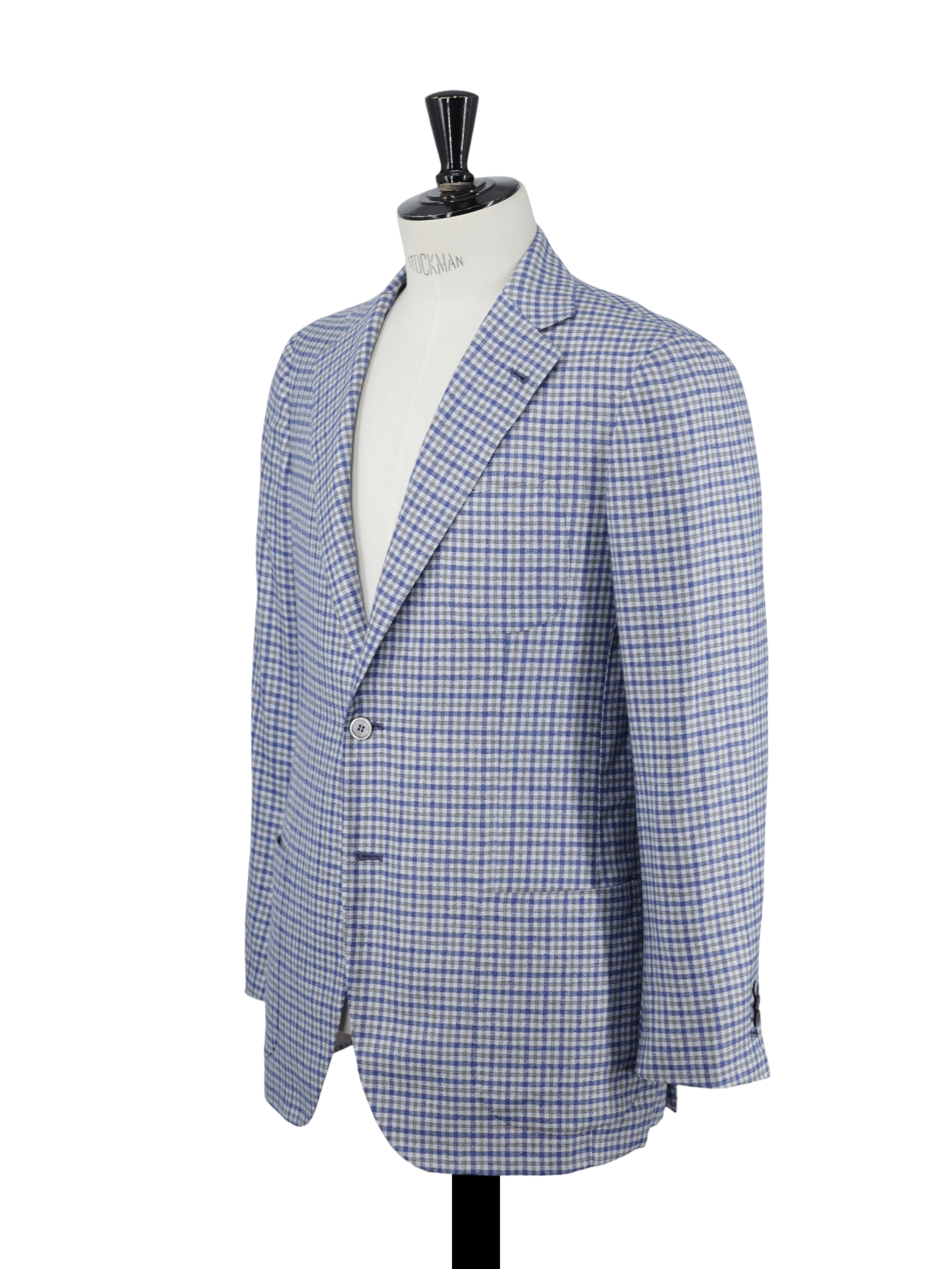 Orazio Luciano Taupe & Light Blue Wool & Silk Checkered Jacket