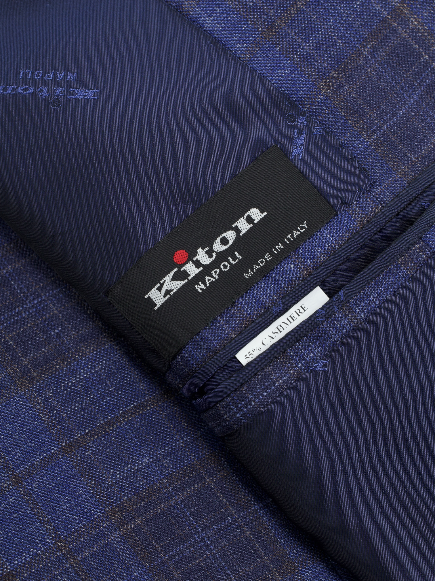 Kiton Blue & Brown Cashmere, Silk & Linen Checkered Summer Jacket