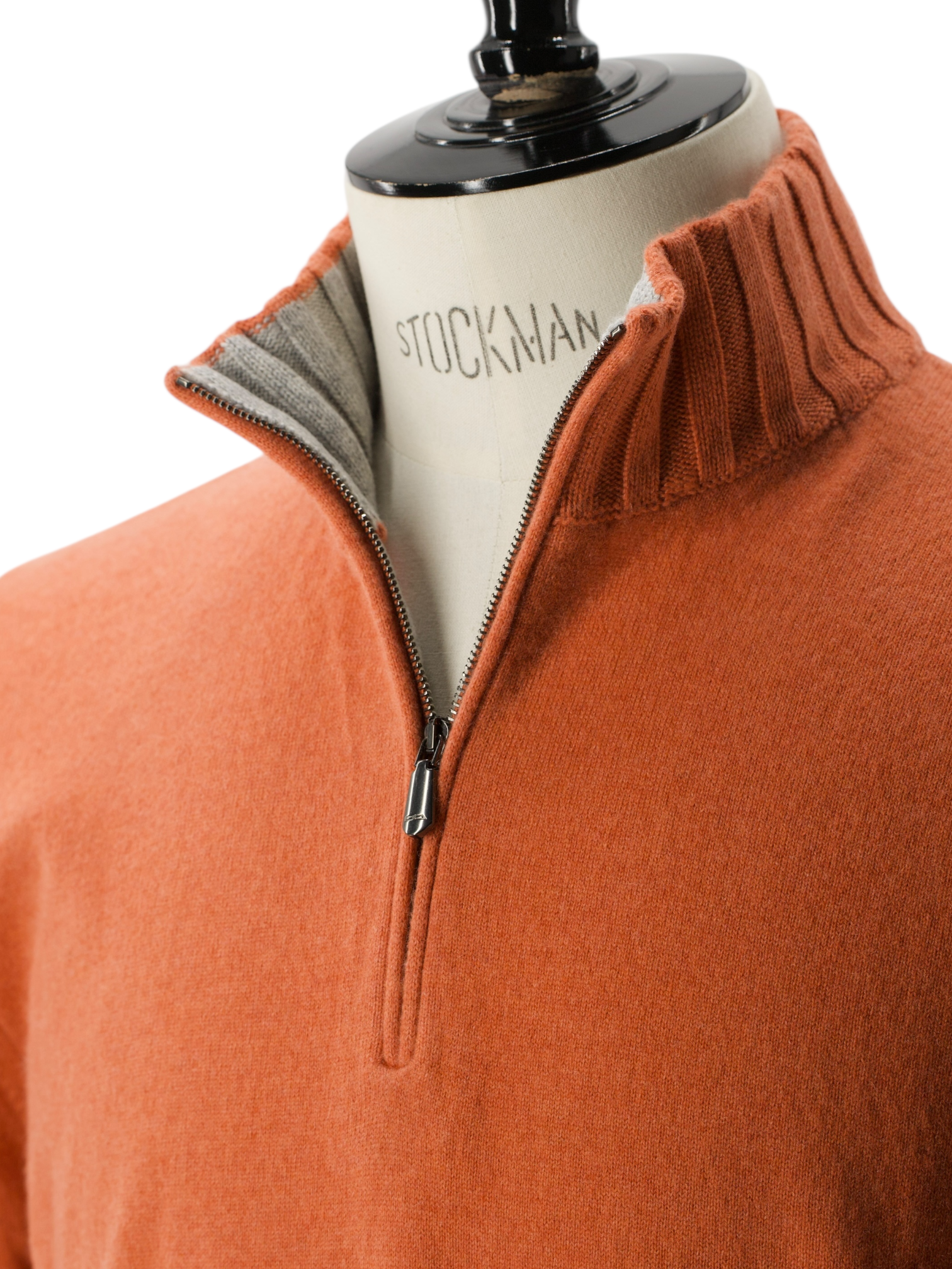 Cesare Attolini Orange Duvet Cashmere Half-Zip Knitwear