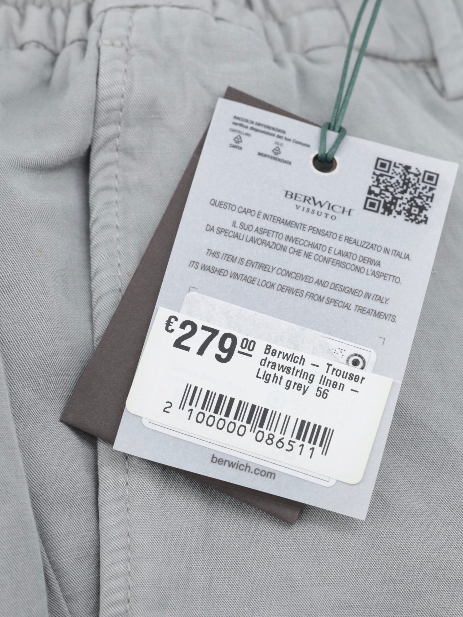 Berwich Light Grey Lyocell & Linen Drawstring Trousers