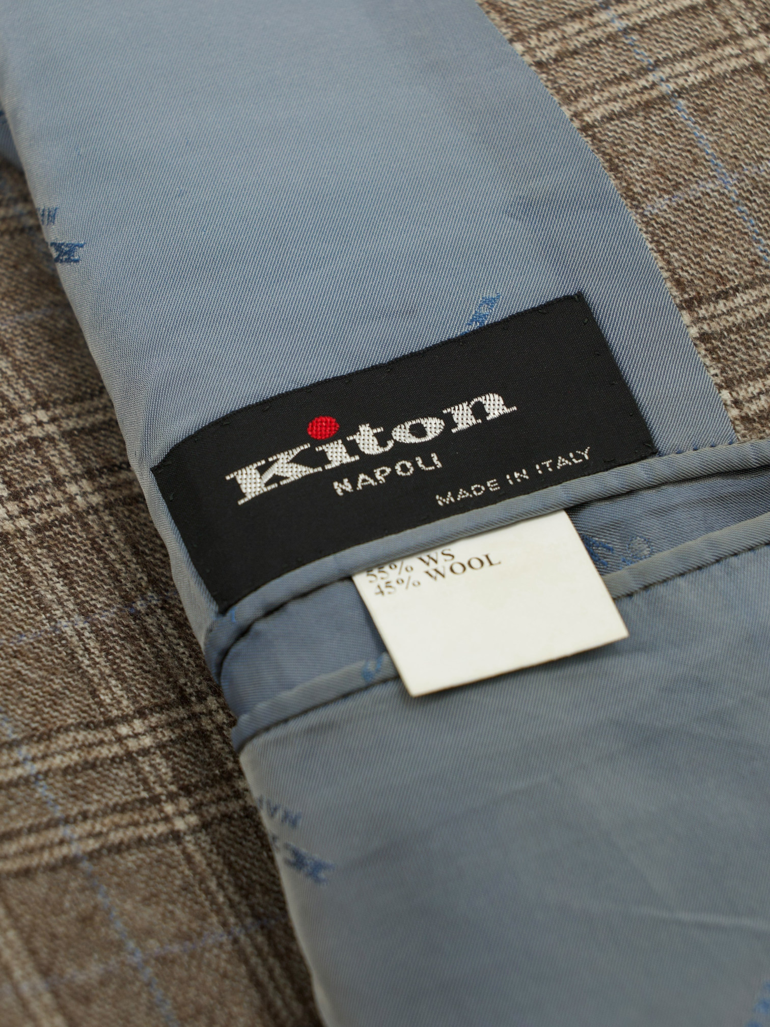 Kiton Taupe & Light Blue Cashmere & Wool Prince of Wales Suit