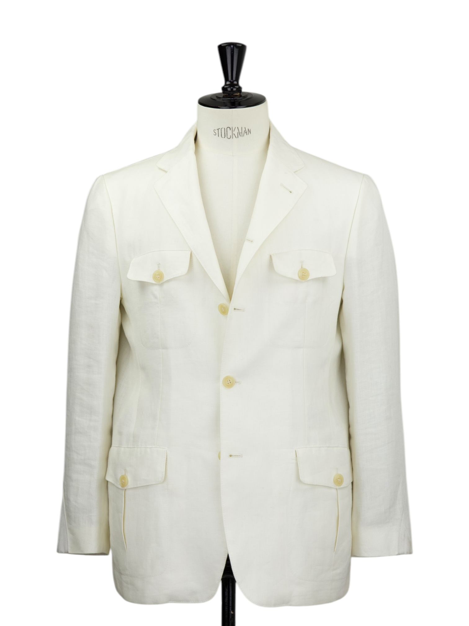 Corneliani ID White Linen Herringbone Safari Jacket