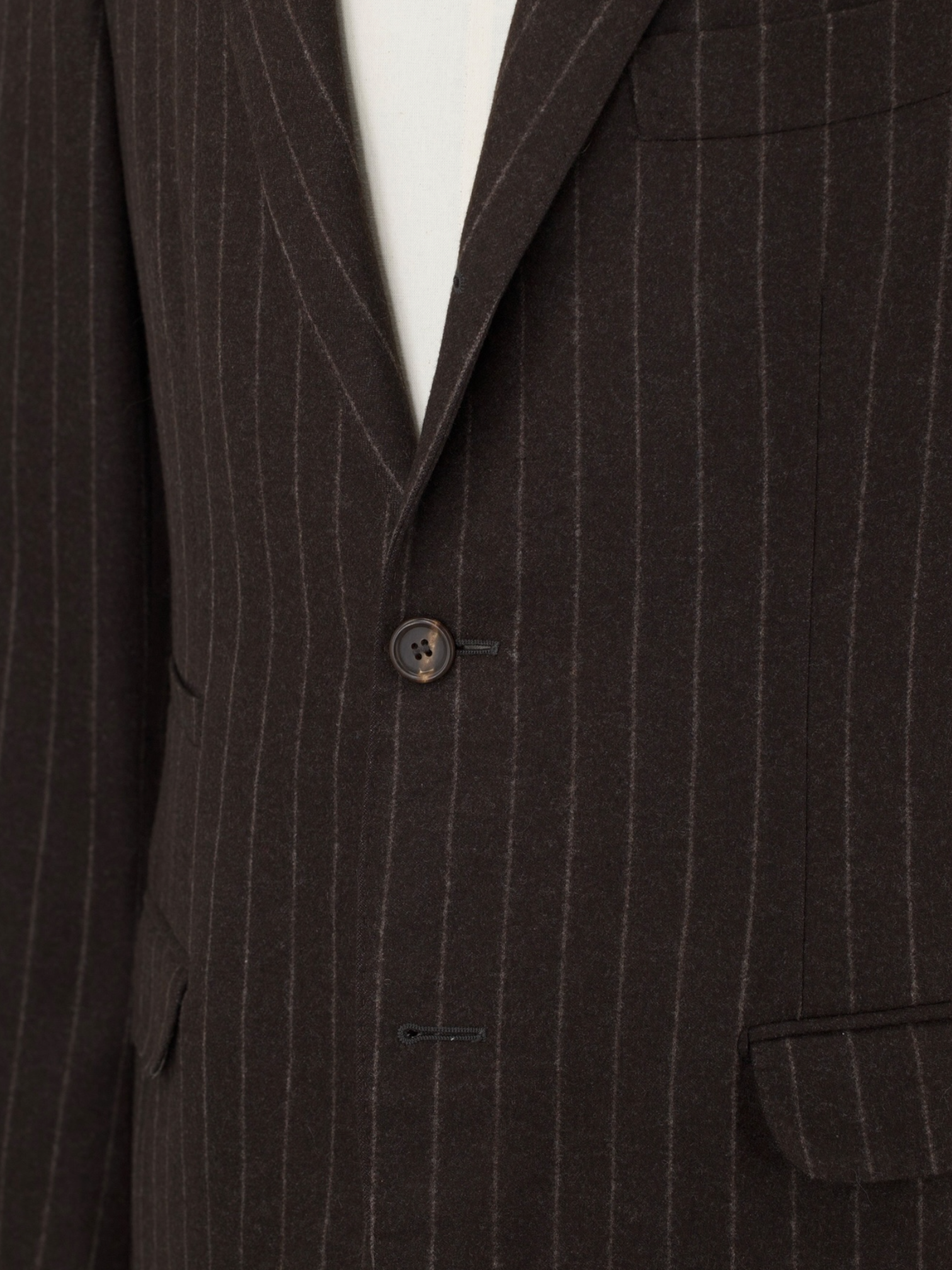 Brunello Cucinelli Chocolate Brown Wool & Cashmere Flannel Chalkstripe Jacket