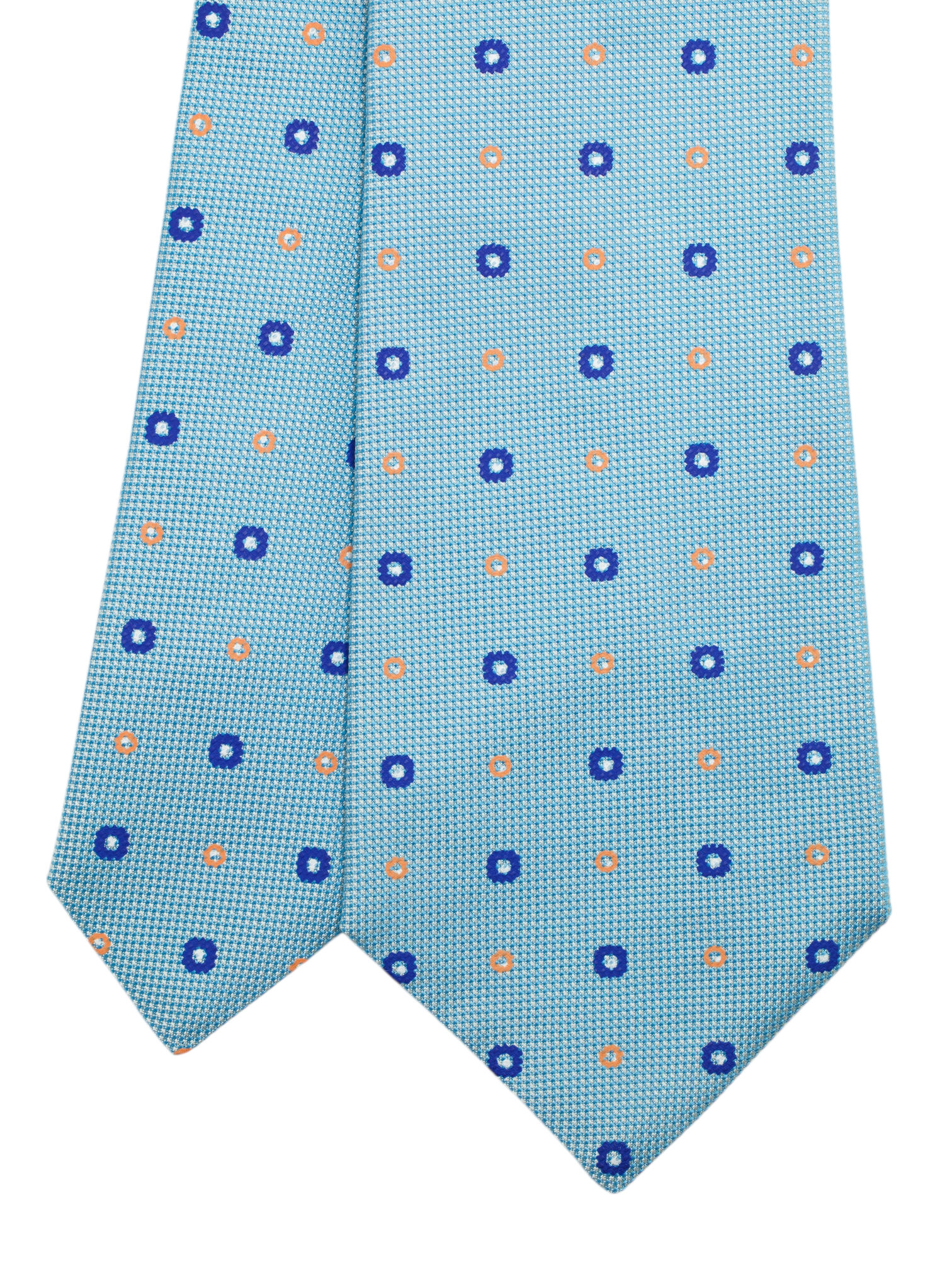 Kiton 5-Fold Light Blue & Orange Silk Multi-Circle Pattern Tie