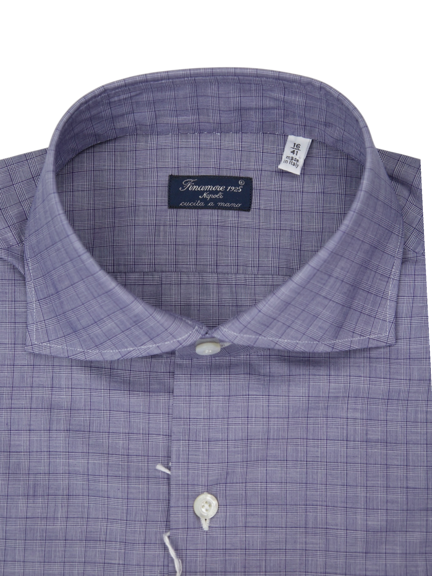 Finamore Steel Blue Glenplaid Cotton Shirt