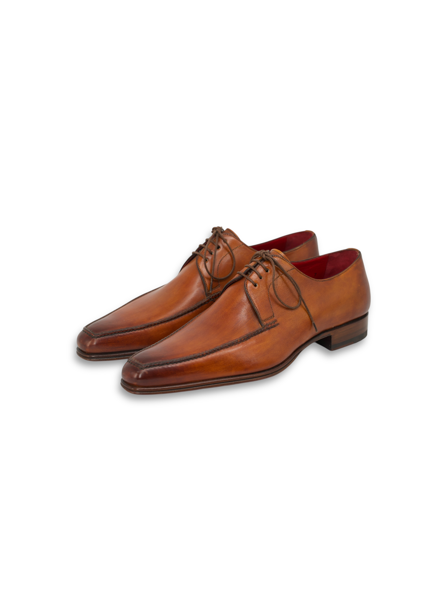 Santoni Cognac Brown Calfleather Handpainted Derby Shoes