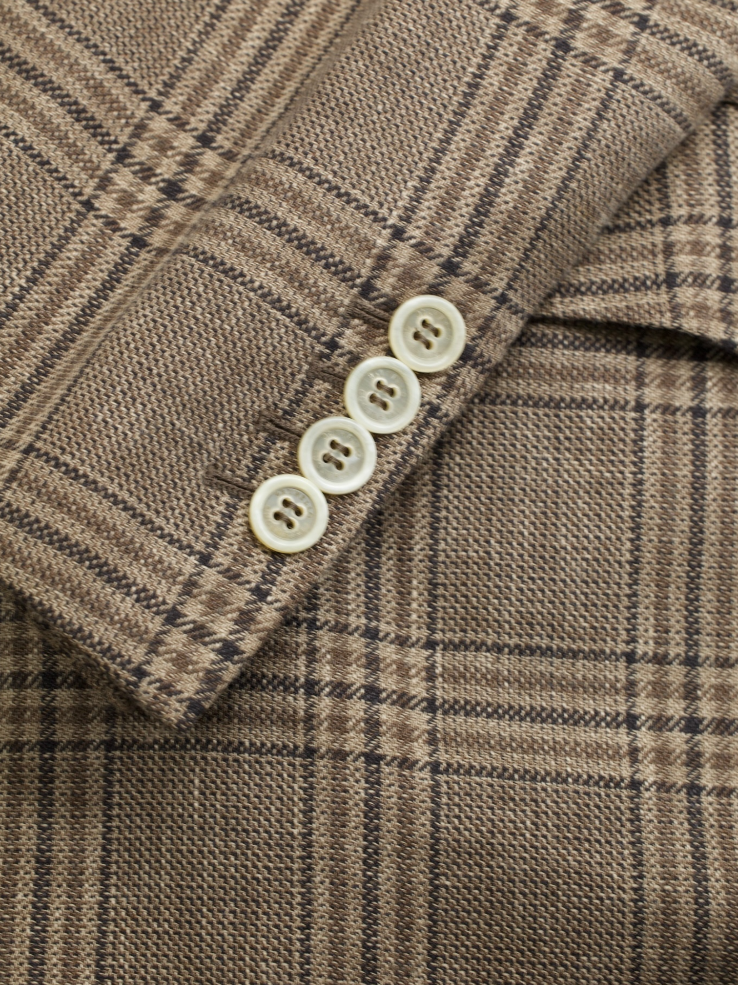 Brunello Cucinelli Light Brown Linen, Wool & Silk Checkered Jacket