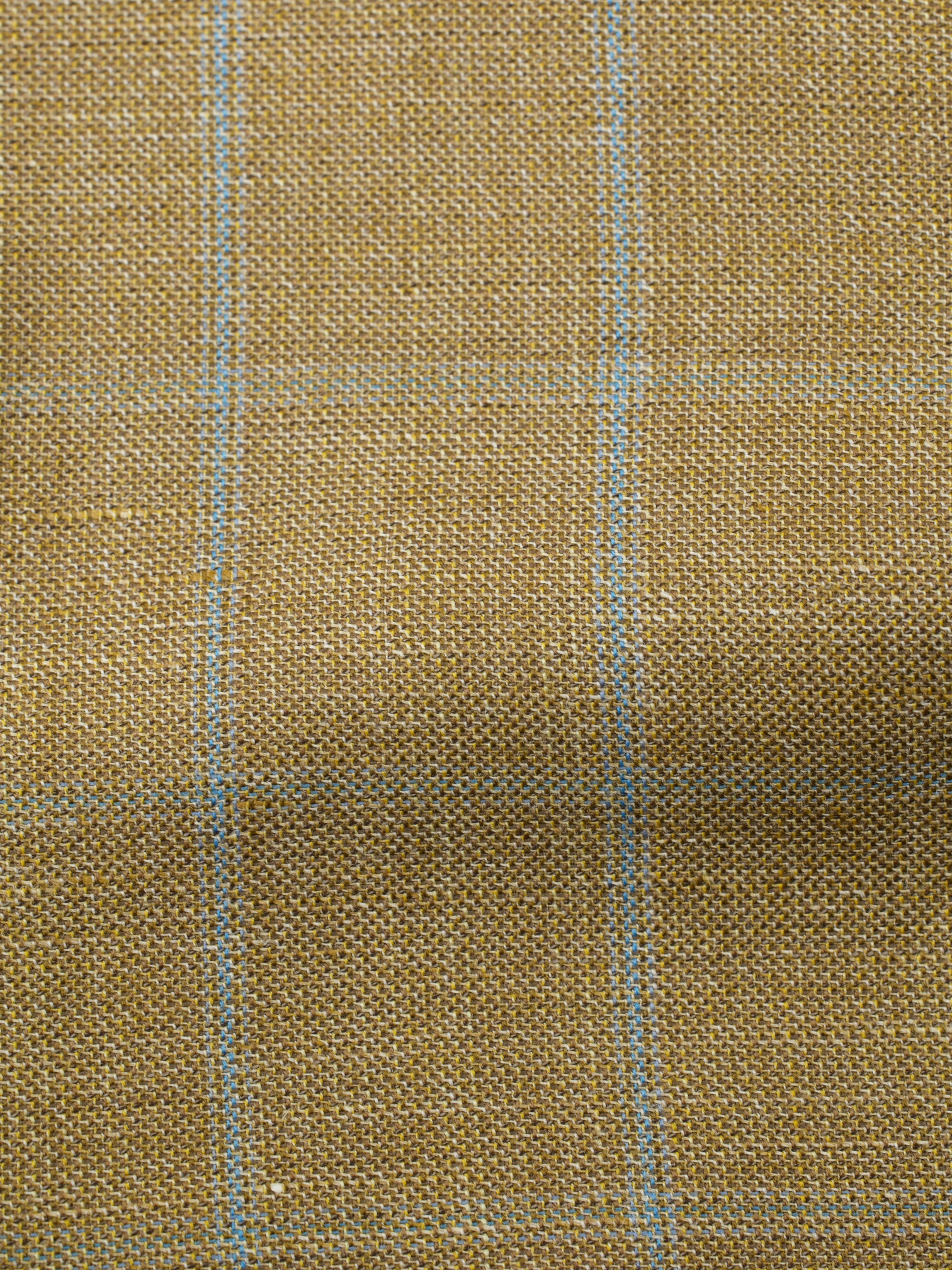 Kiton Caramel Brown & Light Blue Wool & Linen Windowpane Summer Jacket