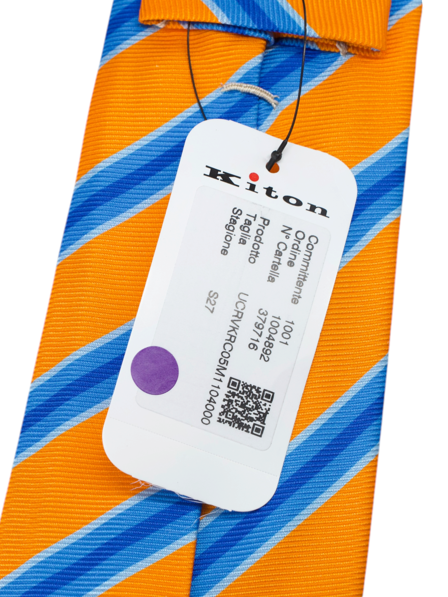 Kiton 5-Fold Royal Dutch Orange & Blue Silk Multi-Stripe Tie