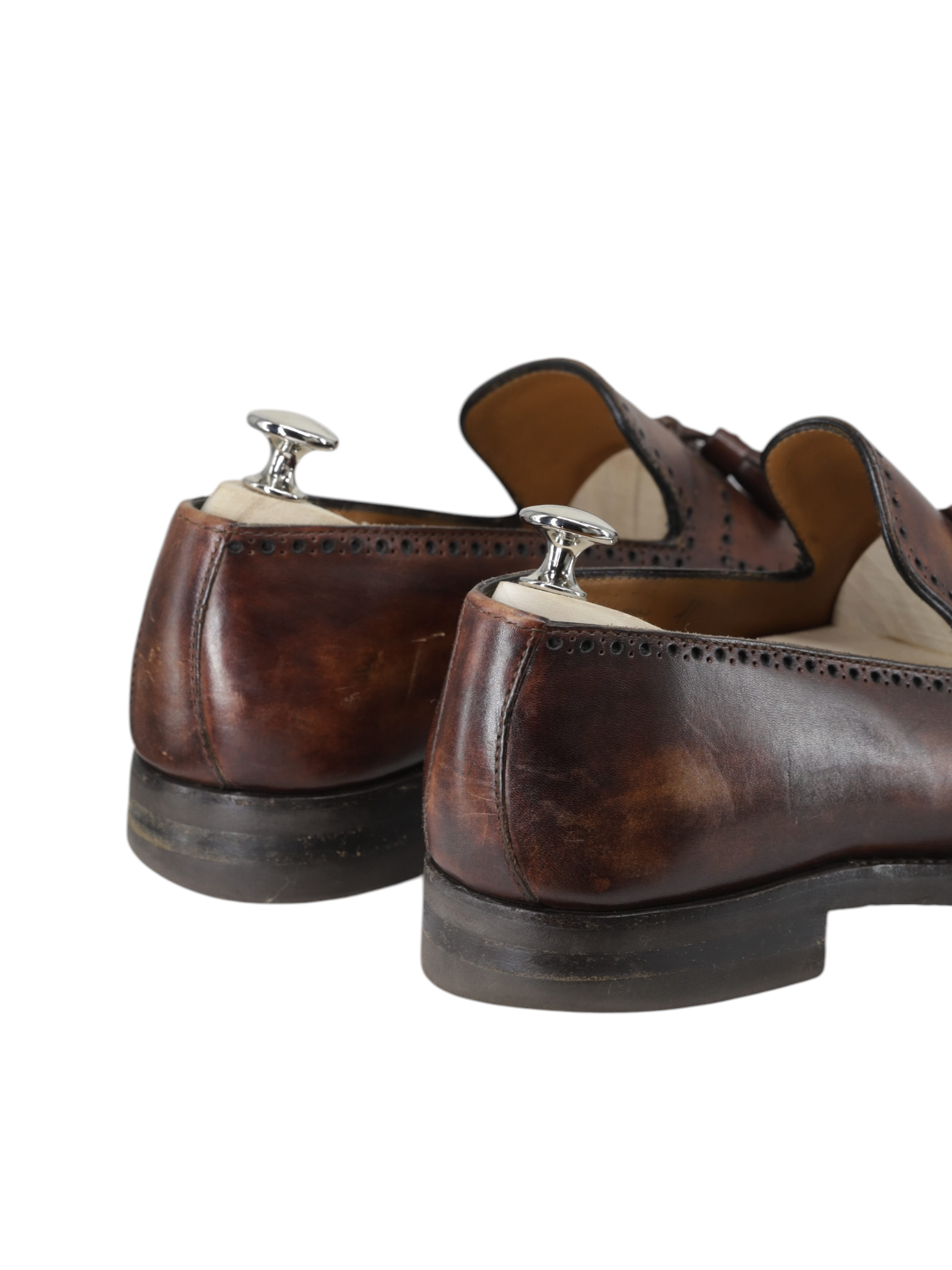 Bontoni Dark Brown Museum-Calf Perforated City-Sole Tassel Loafer + Crocodile Belt