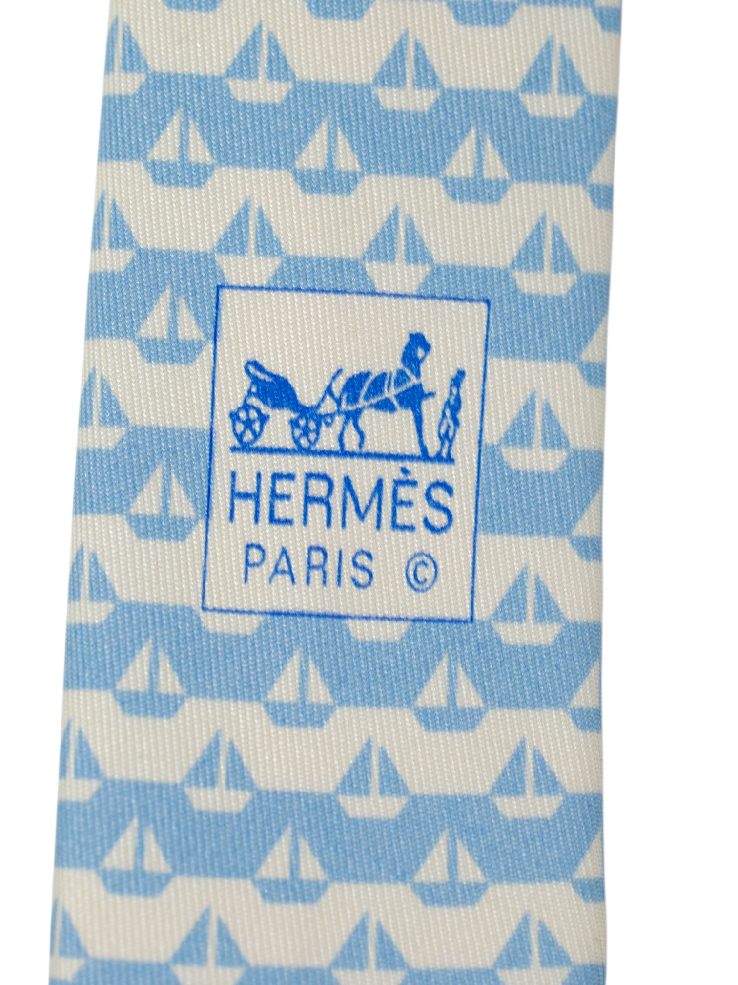 Hermès x ING Private-Banking Ecru & Light Blue Silk Sailing Boat-Pattern Tie