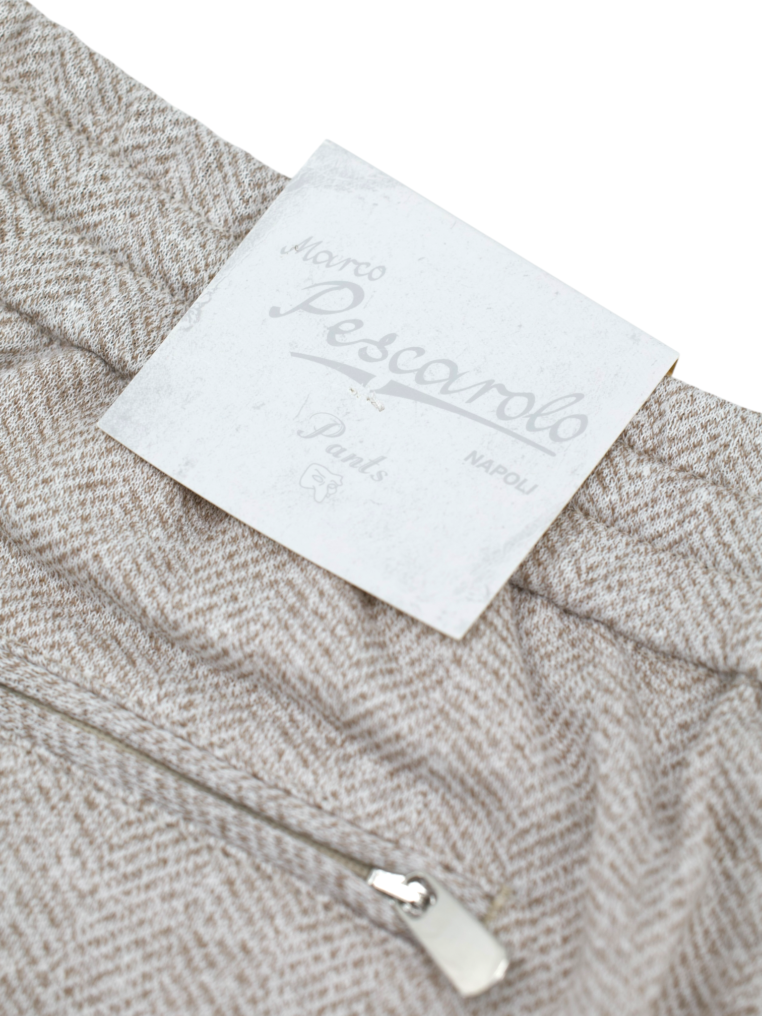Marco Pescarolo Taupe Cotton & Linen Herringbone Drawstring Trousers