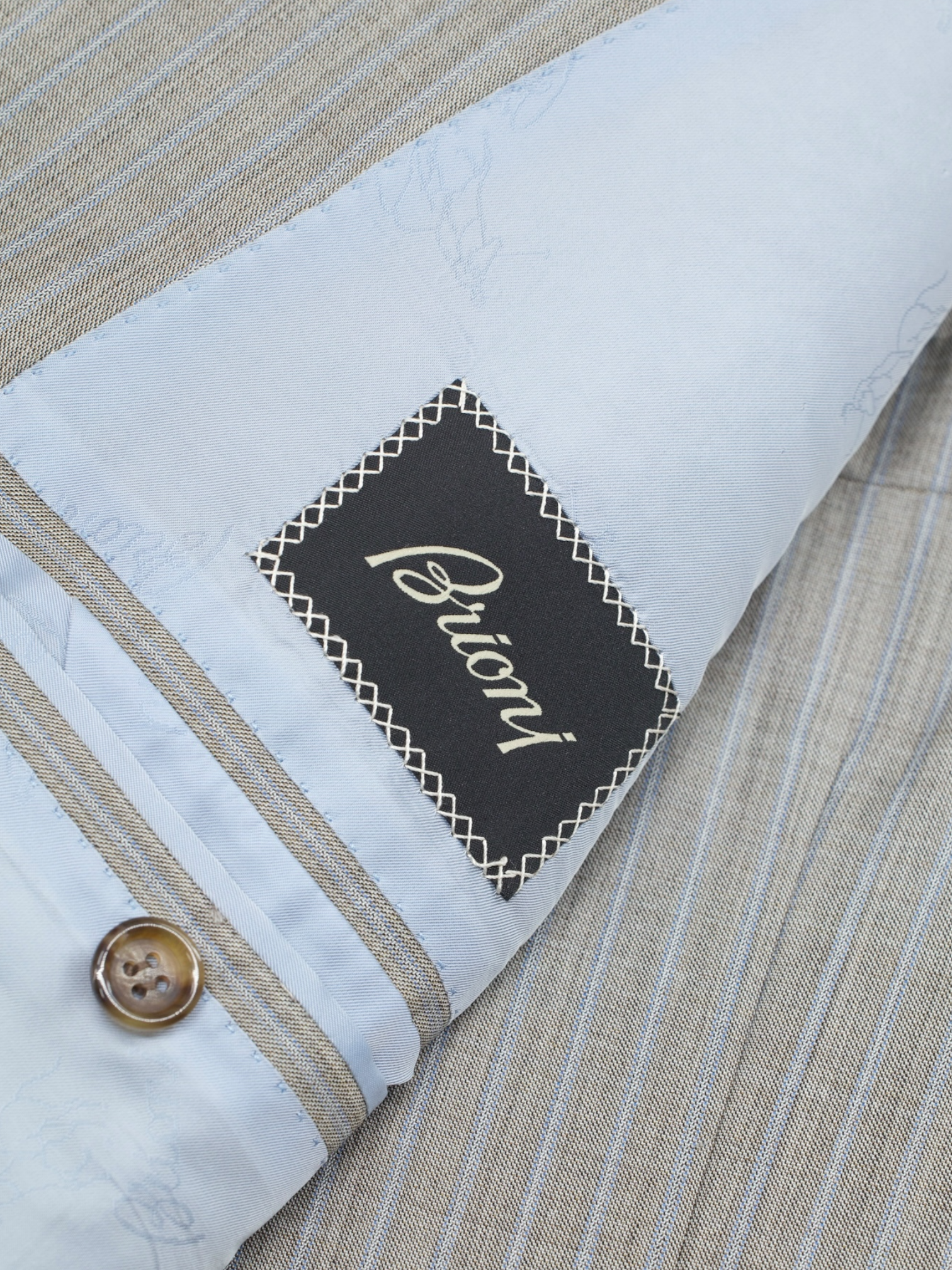 Brioni Taupe & Light Blue Wool-Silk Pinstripe Parlamento Suit