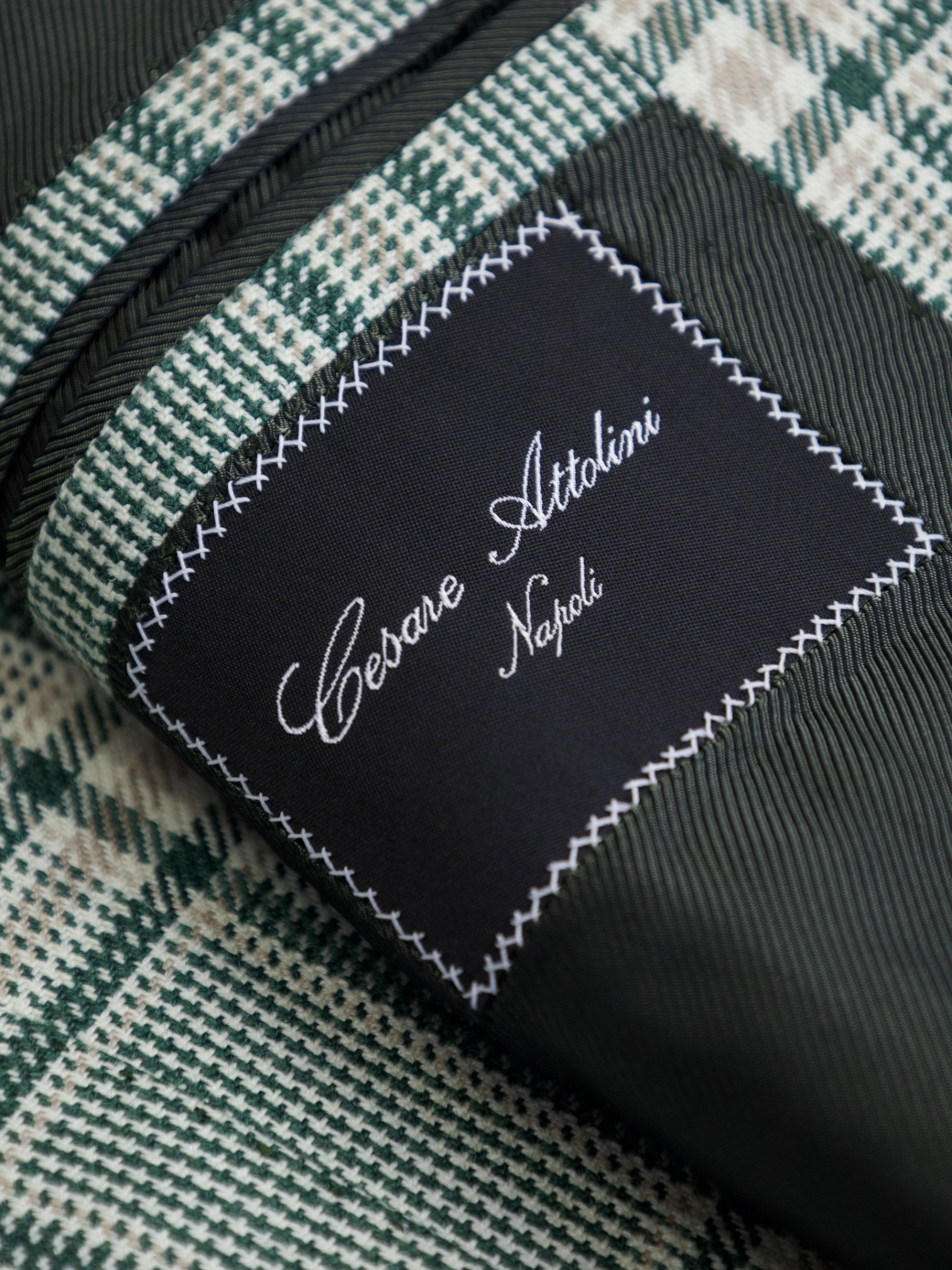 Cesare Attolini Light Green Wool, Silk & Linen Tartan Jacket