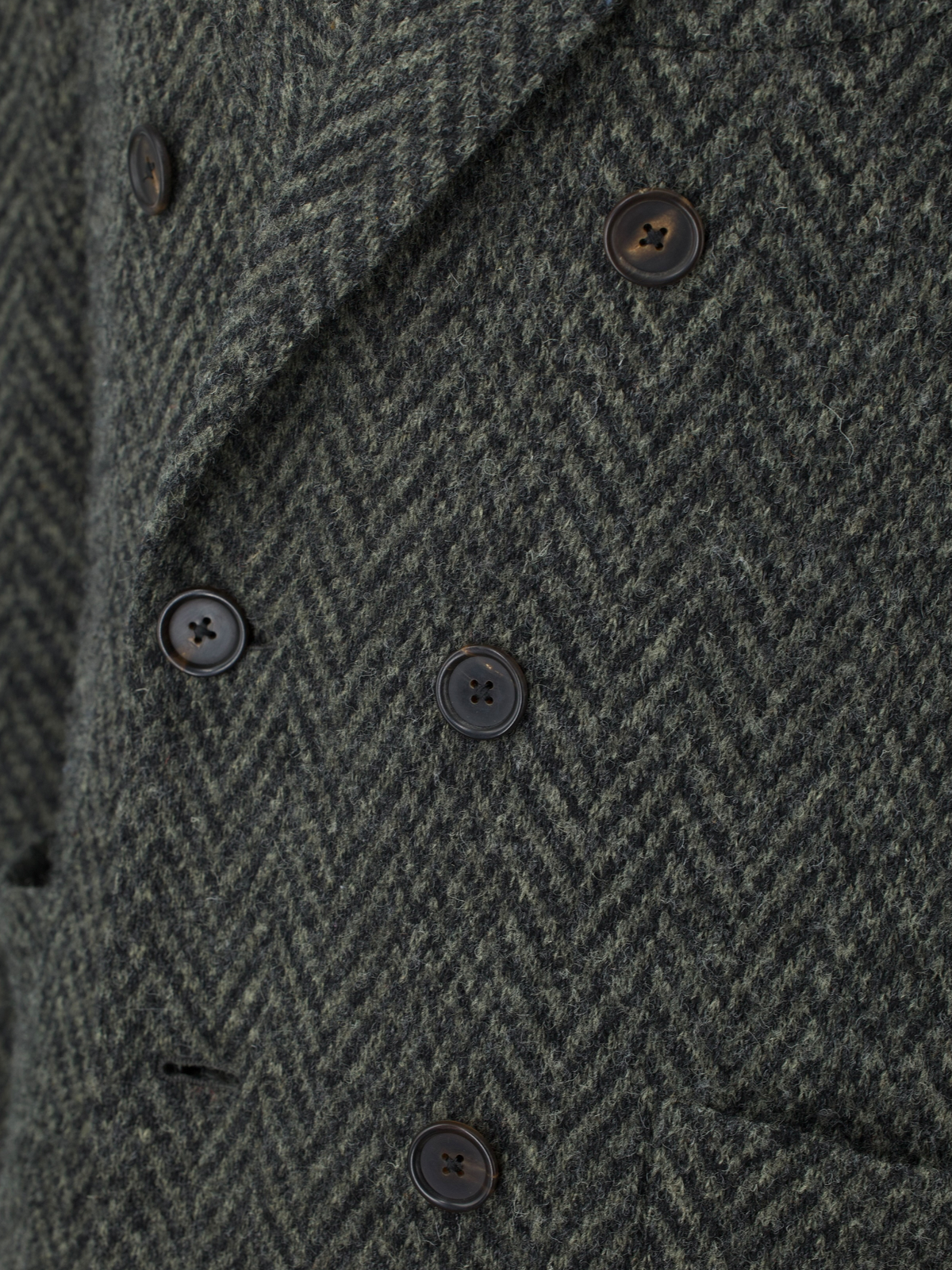 Lardini Dark Olive-Green Double-Breasted Wool Herringbone Overcoat