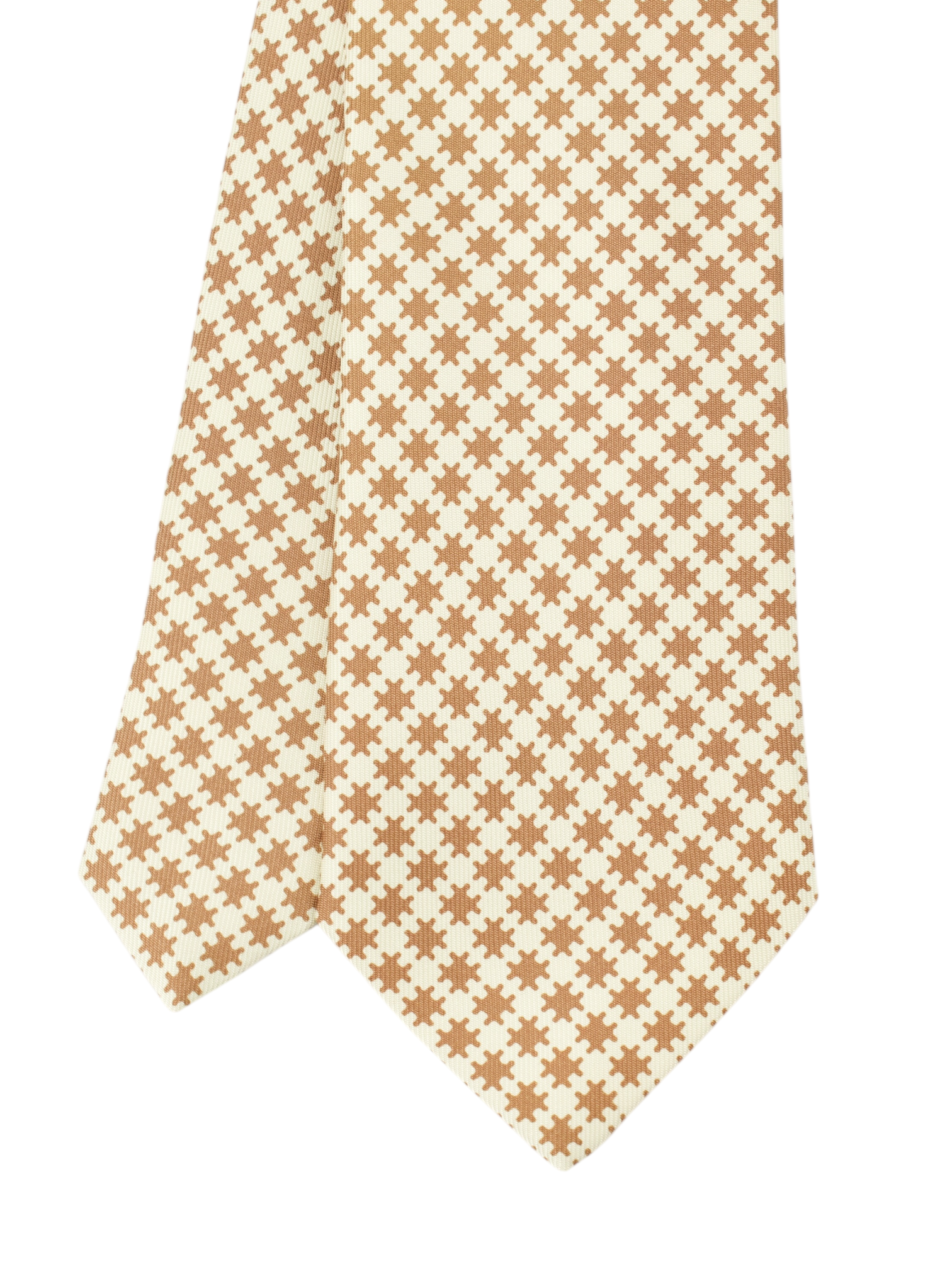 Cesare Attolini 5-Fold Light Brown Silk Geometric Pattern Tie
