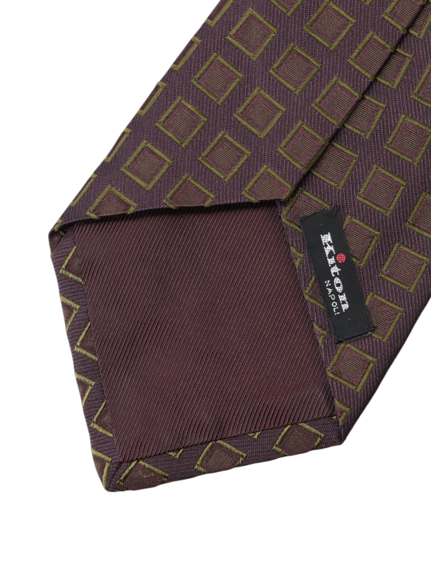 Kiton 5-Fold Burgundy & Bronze Silk Square-Pattern Tie