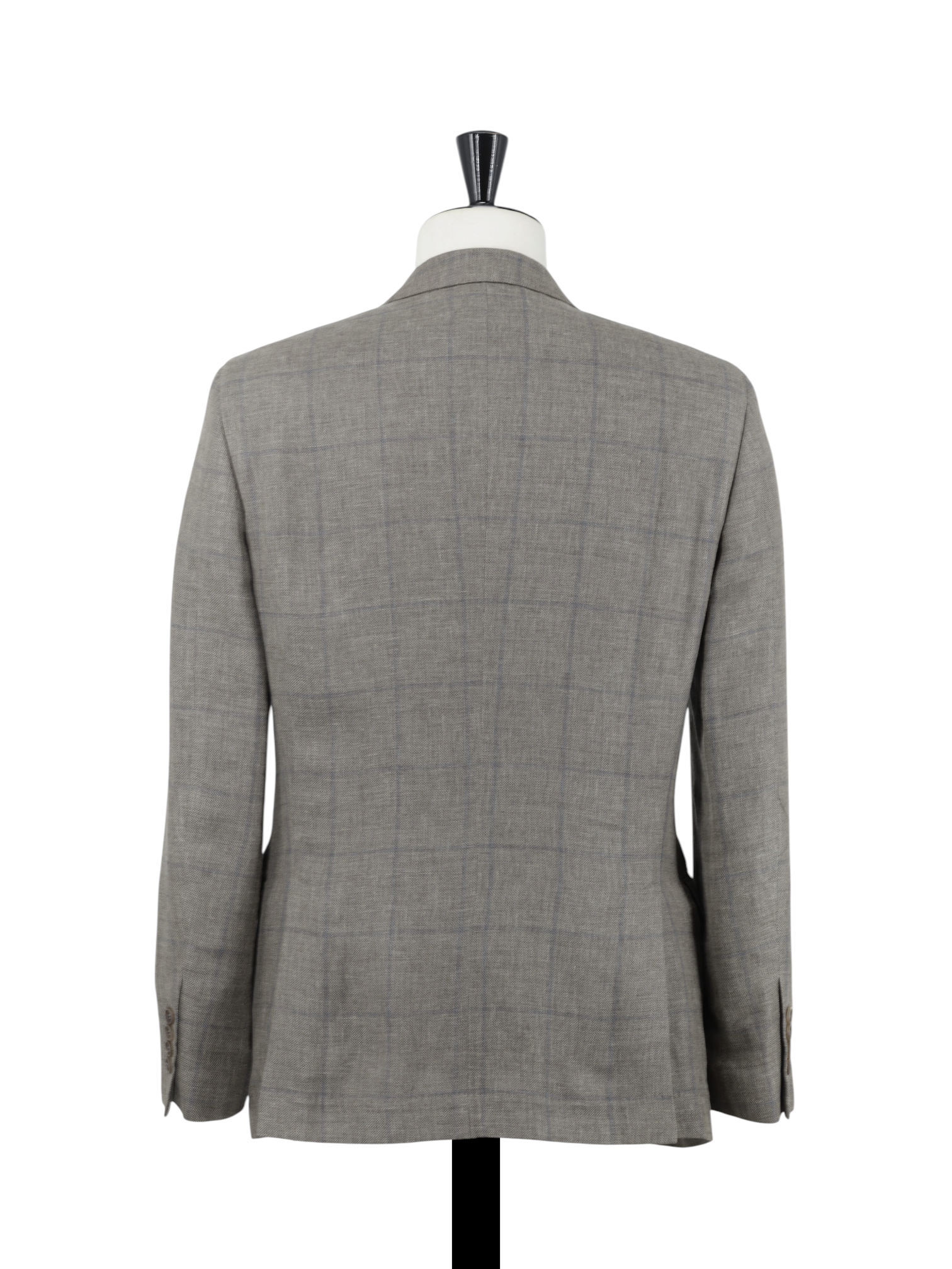 Brunello Cucinelli Light Brown & Chambray Blue Linen, Wool & Silk Windowpane Jacket