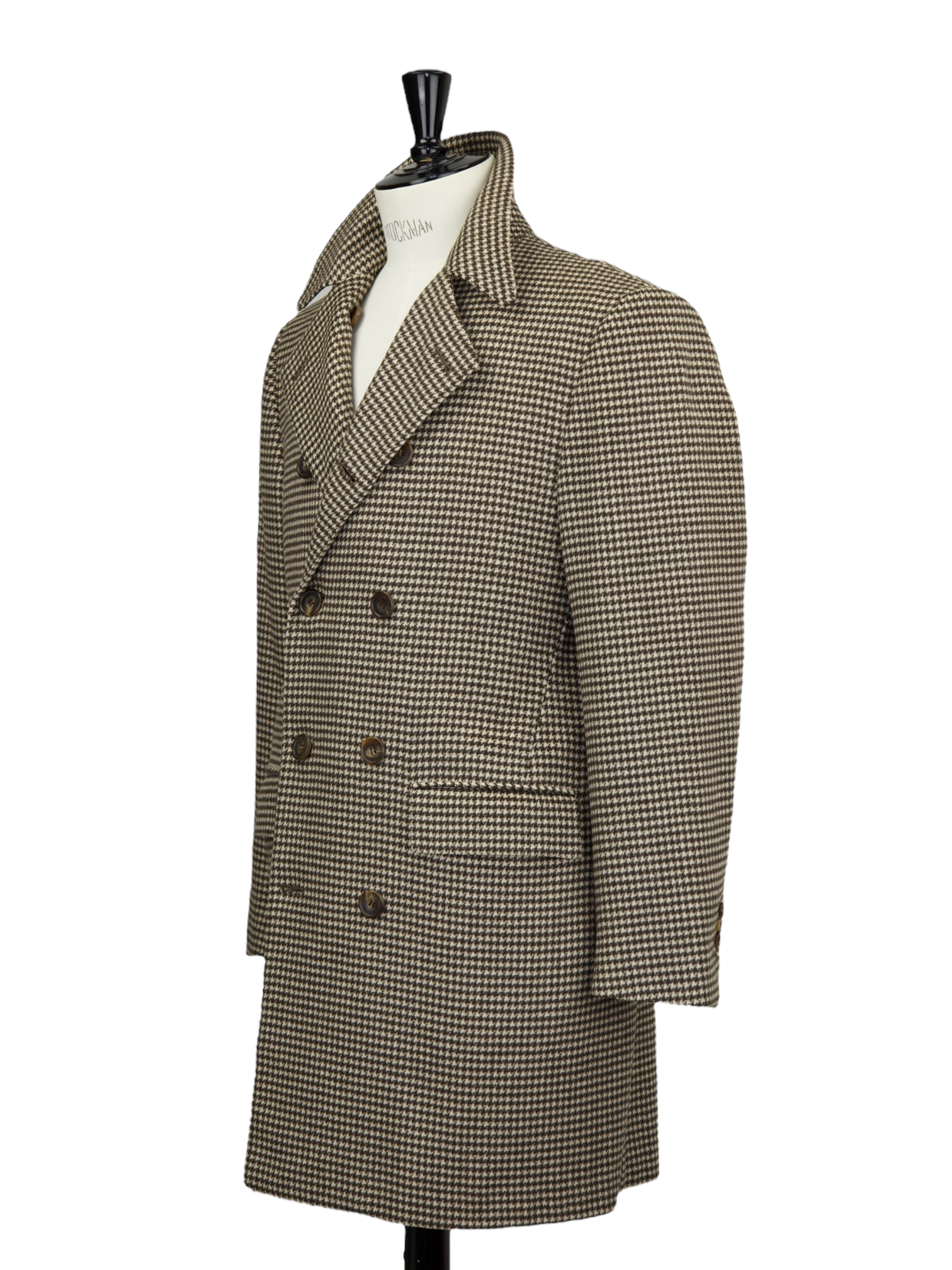 Kiton Light Brown Double-Breasted Pure Cashmere Houndstooth Sartorial Overcoat