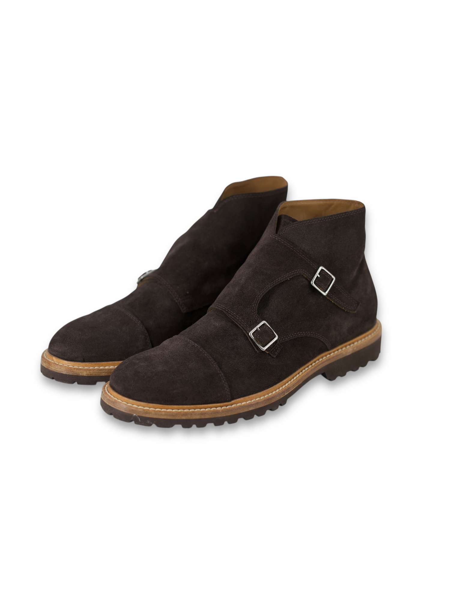 Eleventy Dark Brown Suede Double-Monk Strap Boots