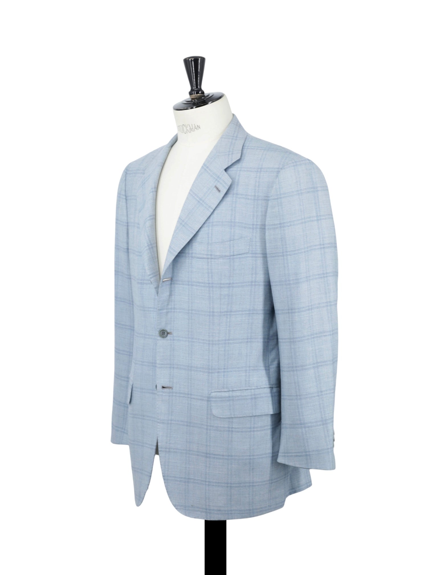 Kiton Ice-Blue Pure Cashmere Windowpane Jacket