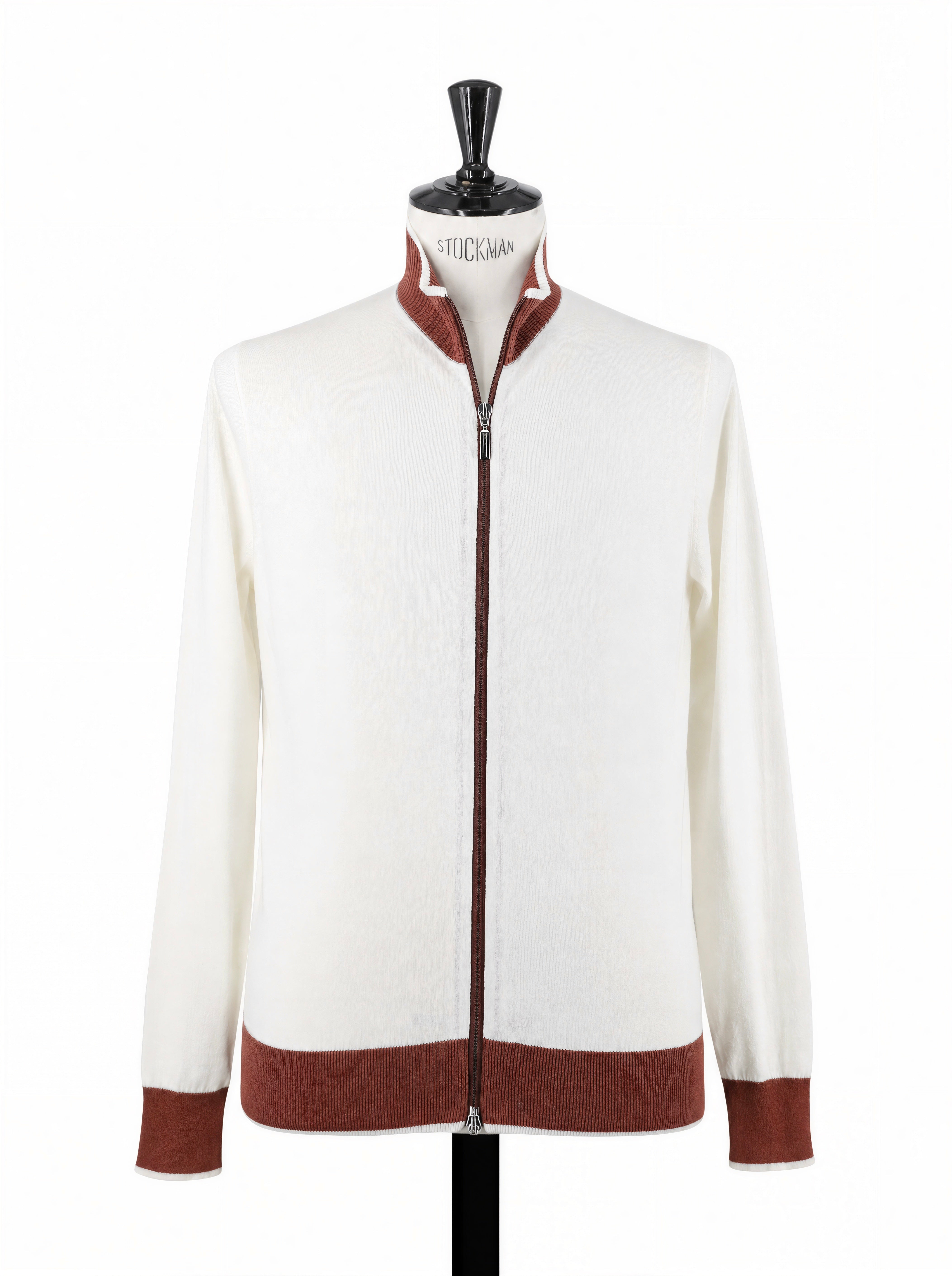Doriani Cashmere Offwhite & Burnt Orange Cotton & Cashmere Full-Zip Knitwear