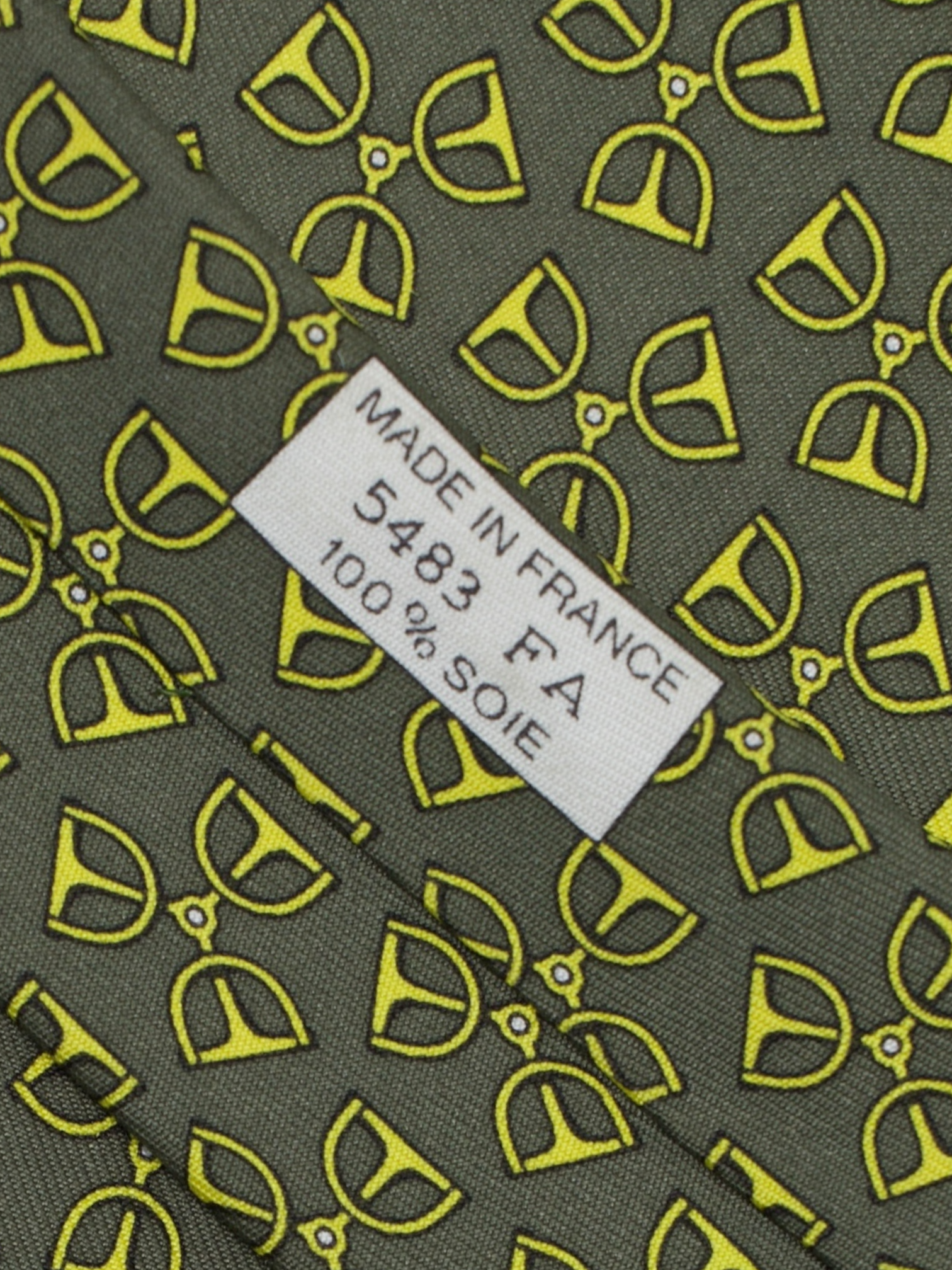 Hermès Olive Green & Yellow Silk Chain-Motif Tie