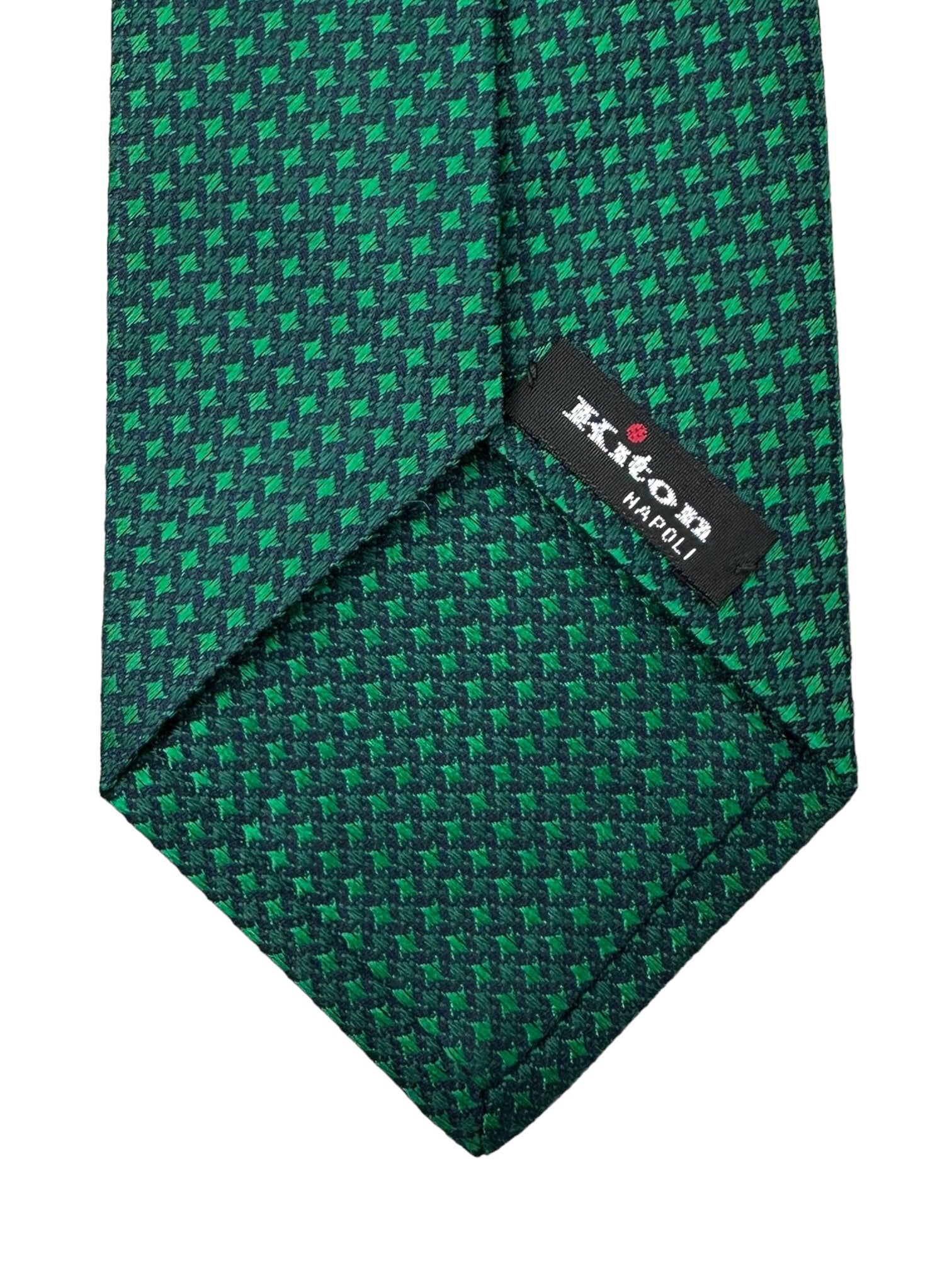 Kiton 7-Fold Emerald Green Puppytooth Silk Tie